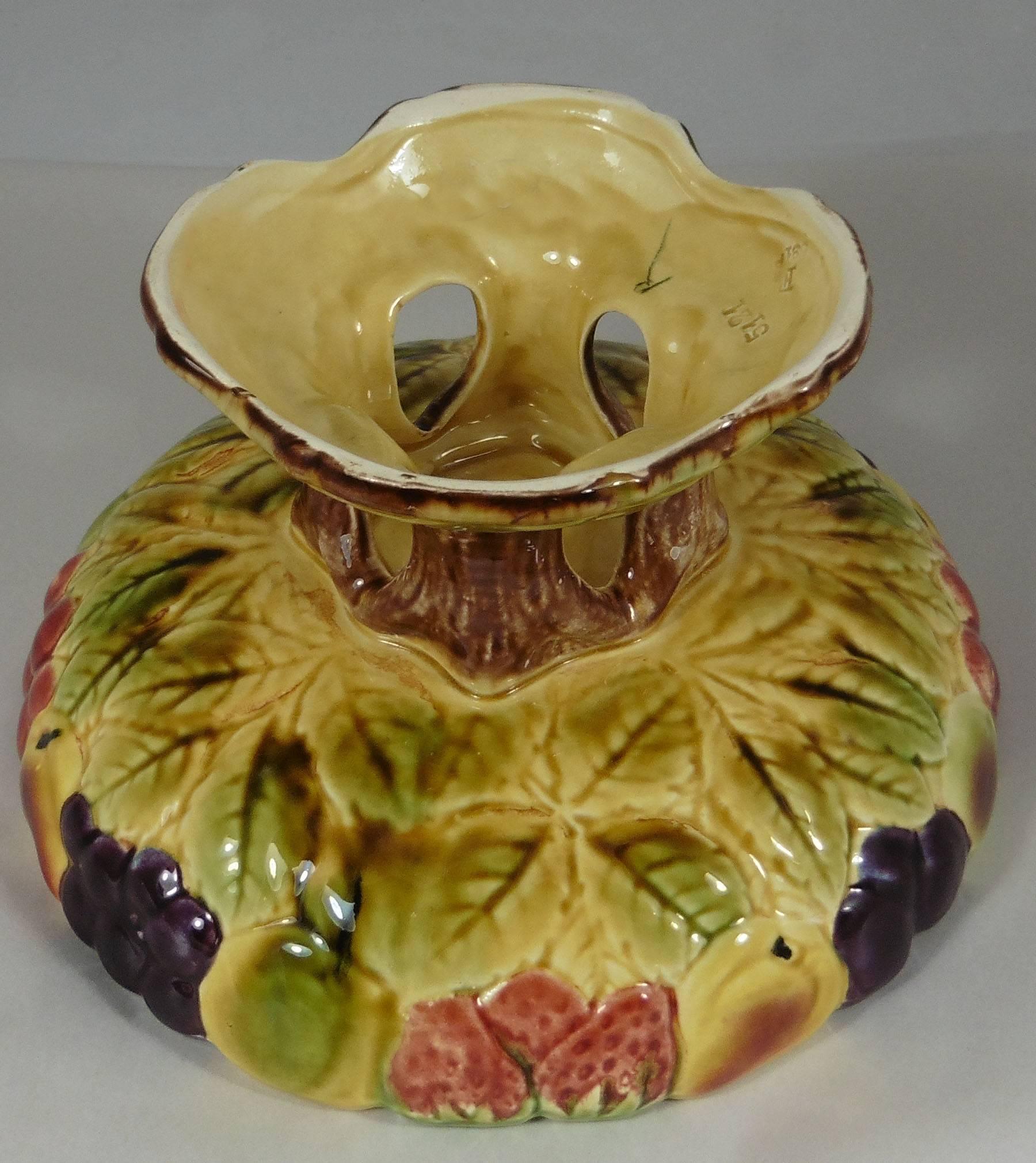 French Majolica Fruit Centerpiece or Cake Stand Sarreguemines For Sale