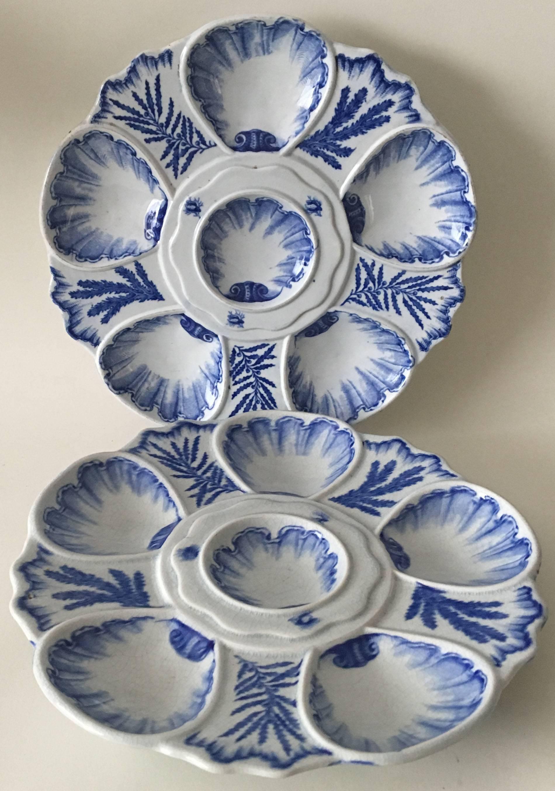 Victorian 19th Century Blue and White Oyster Plate Vieillard Bordeaux