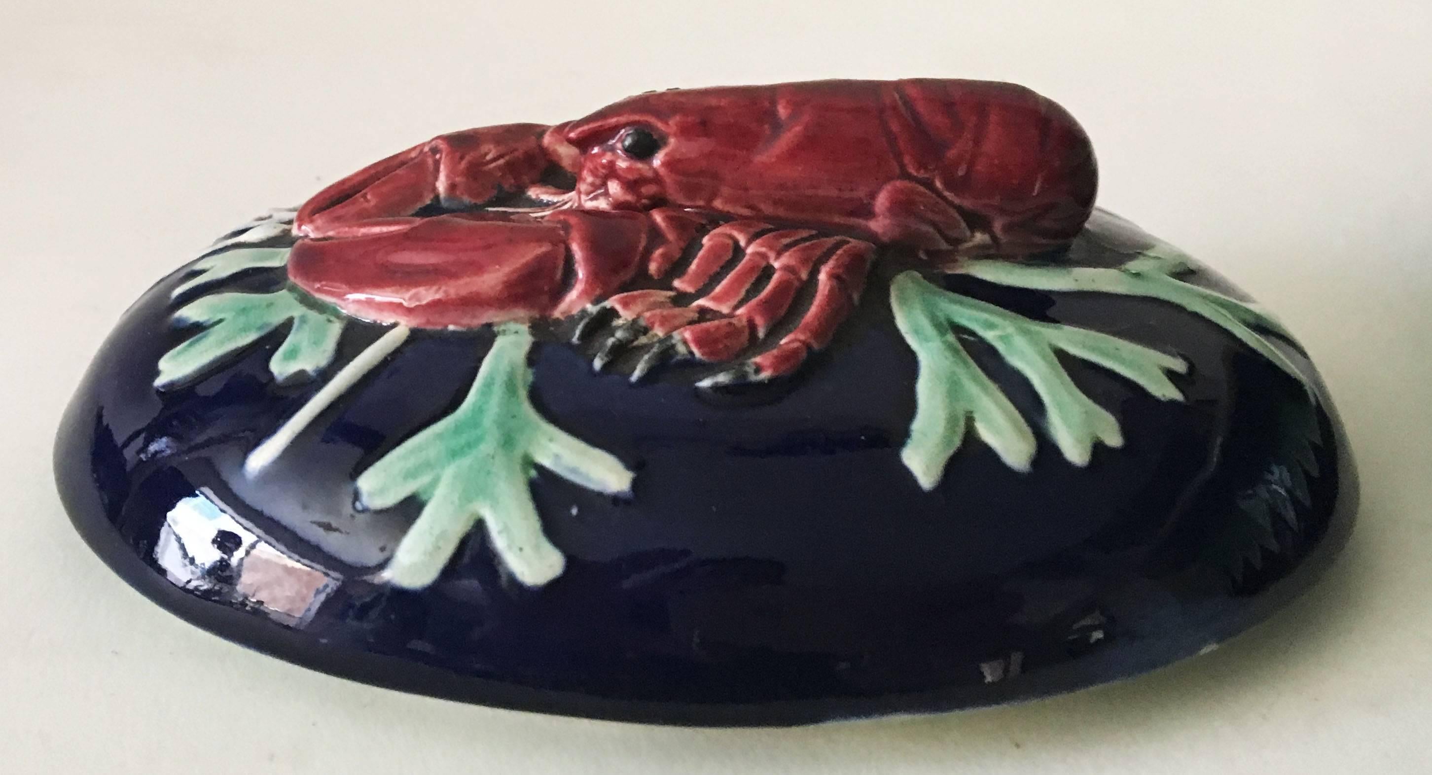 19th English Majolica Lobster Tureen, Joseph Holdcroft In Good Condition In Austin, TX