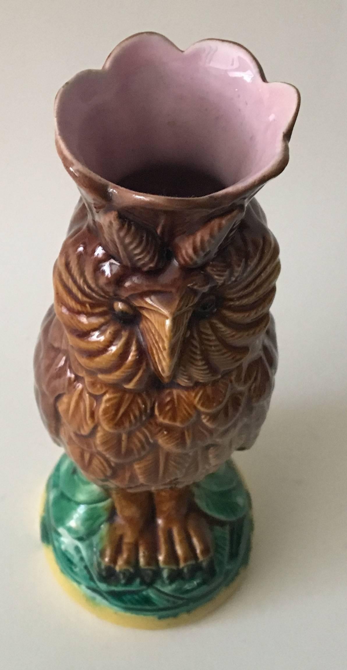 Victorian 19th Century English Majolica Owl Vase