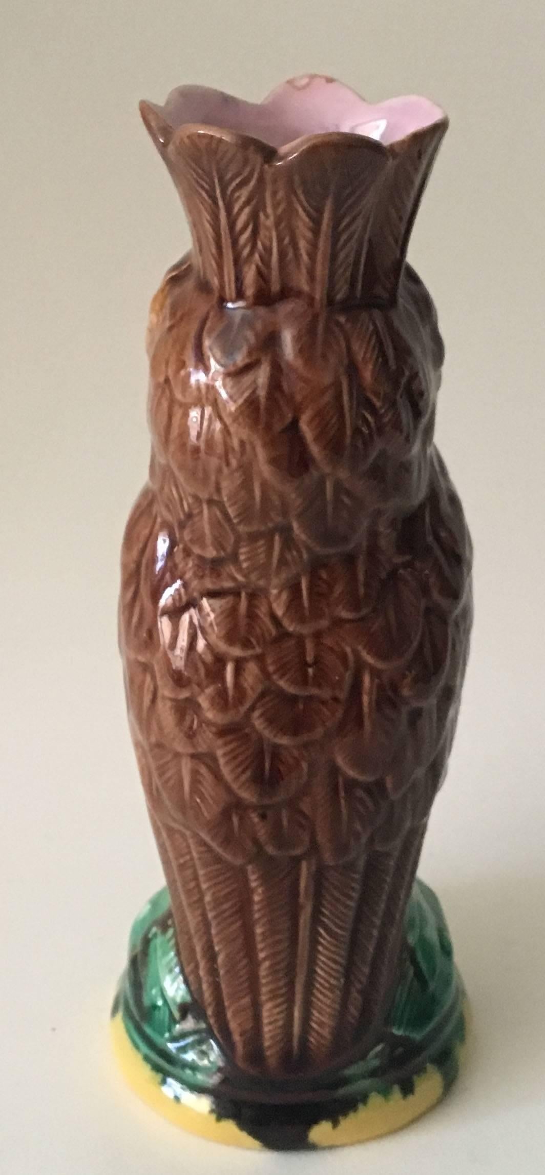 British 19th Century English Majolica Owl Vase