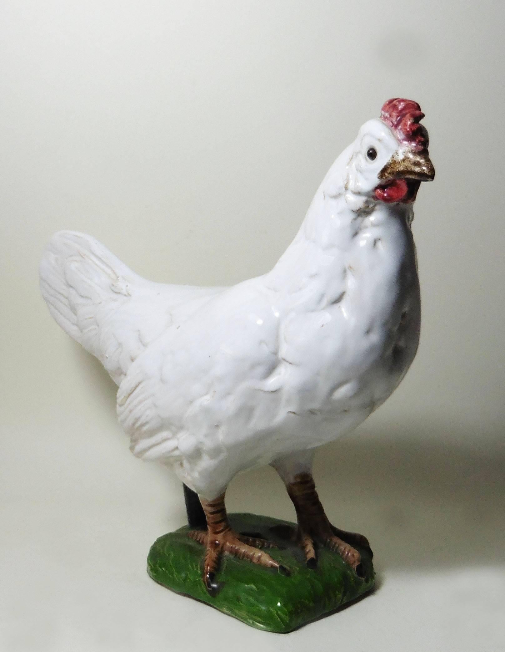 Large white terracotta hen attributed to Bavent Normandy, circa 1920.