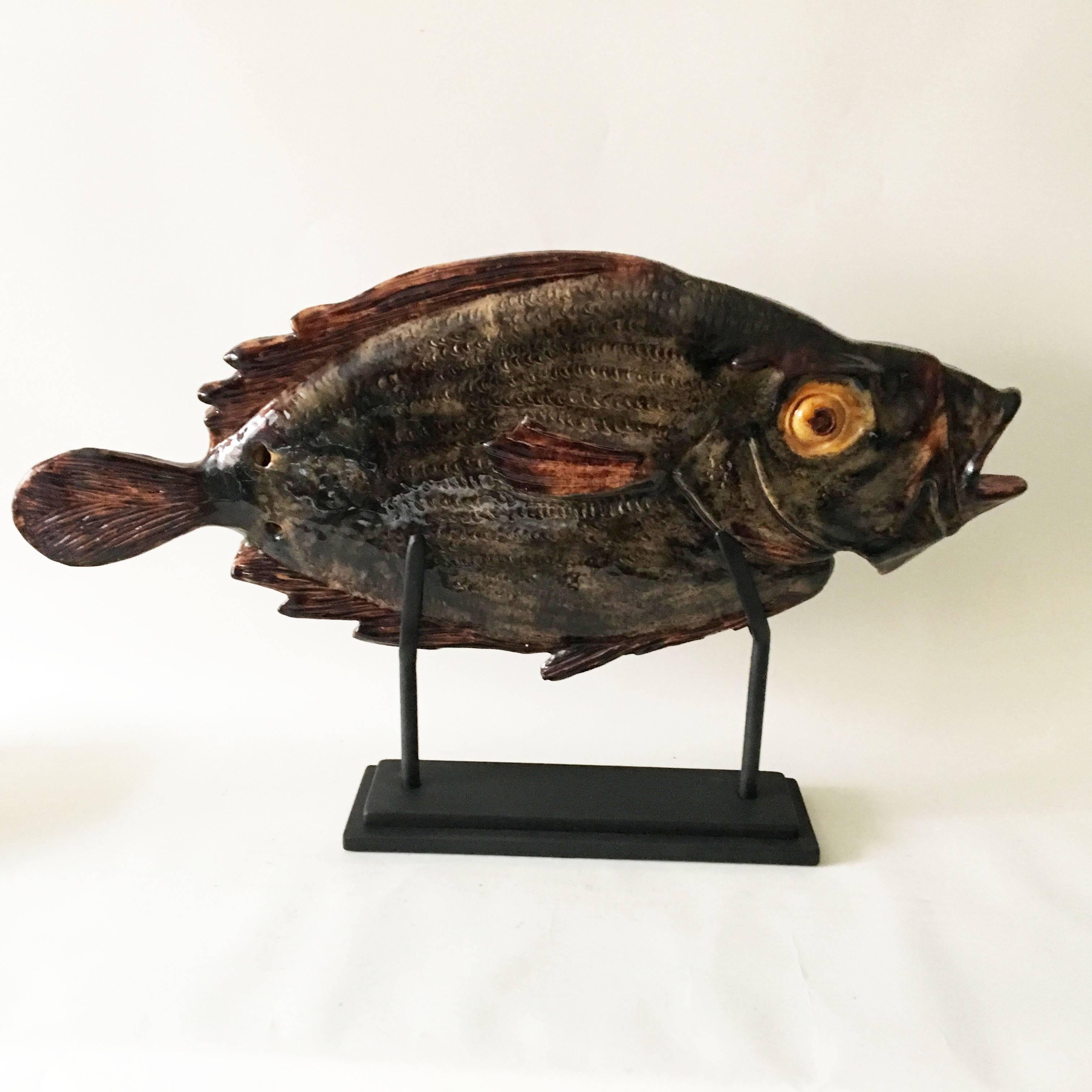 French Monumental Majolica Palissy Peter's Fish, circa 1880