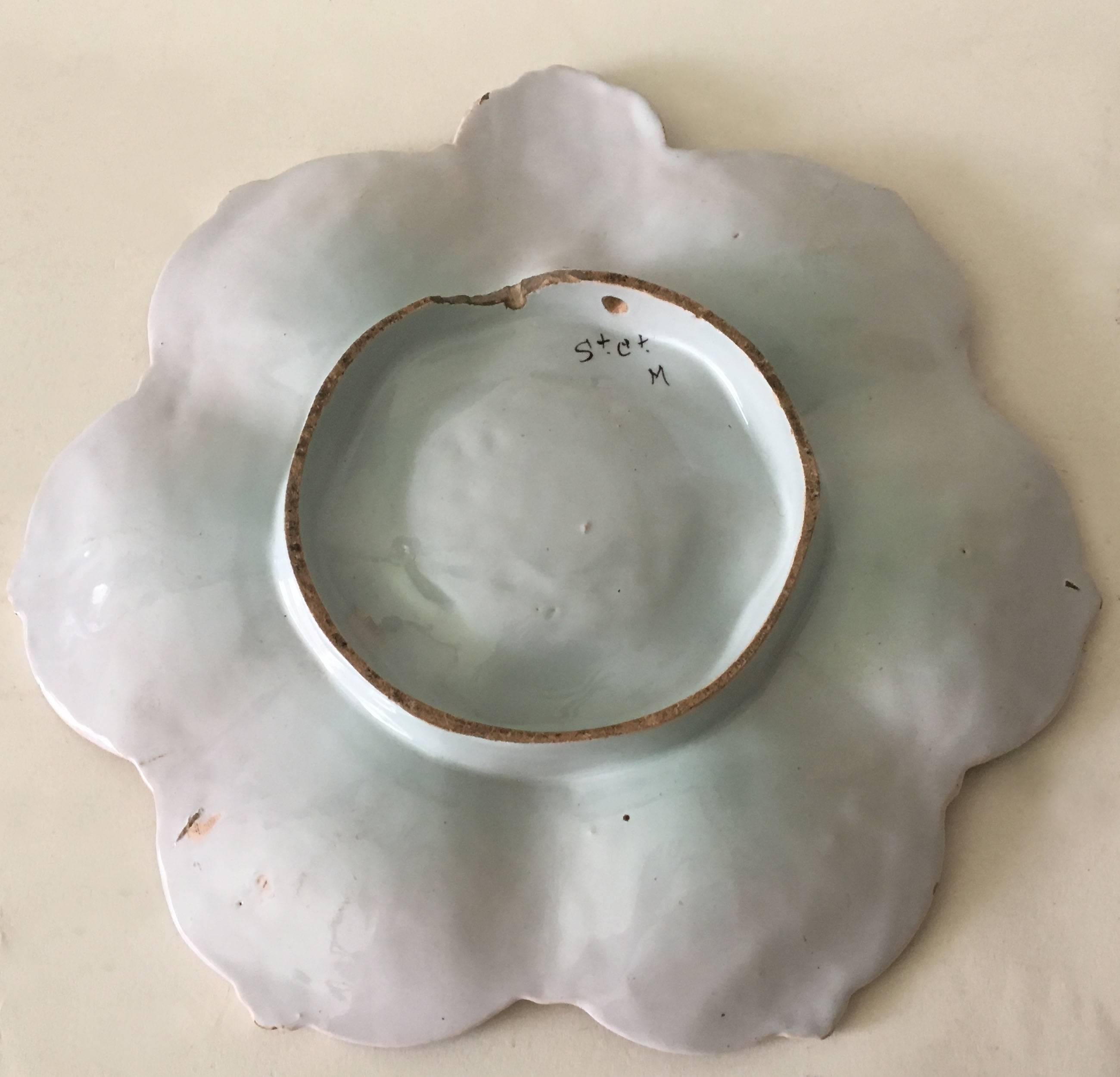 Rustic French Faience Oyster Plate Saint Clement, circa 1890