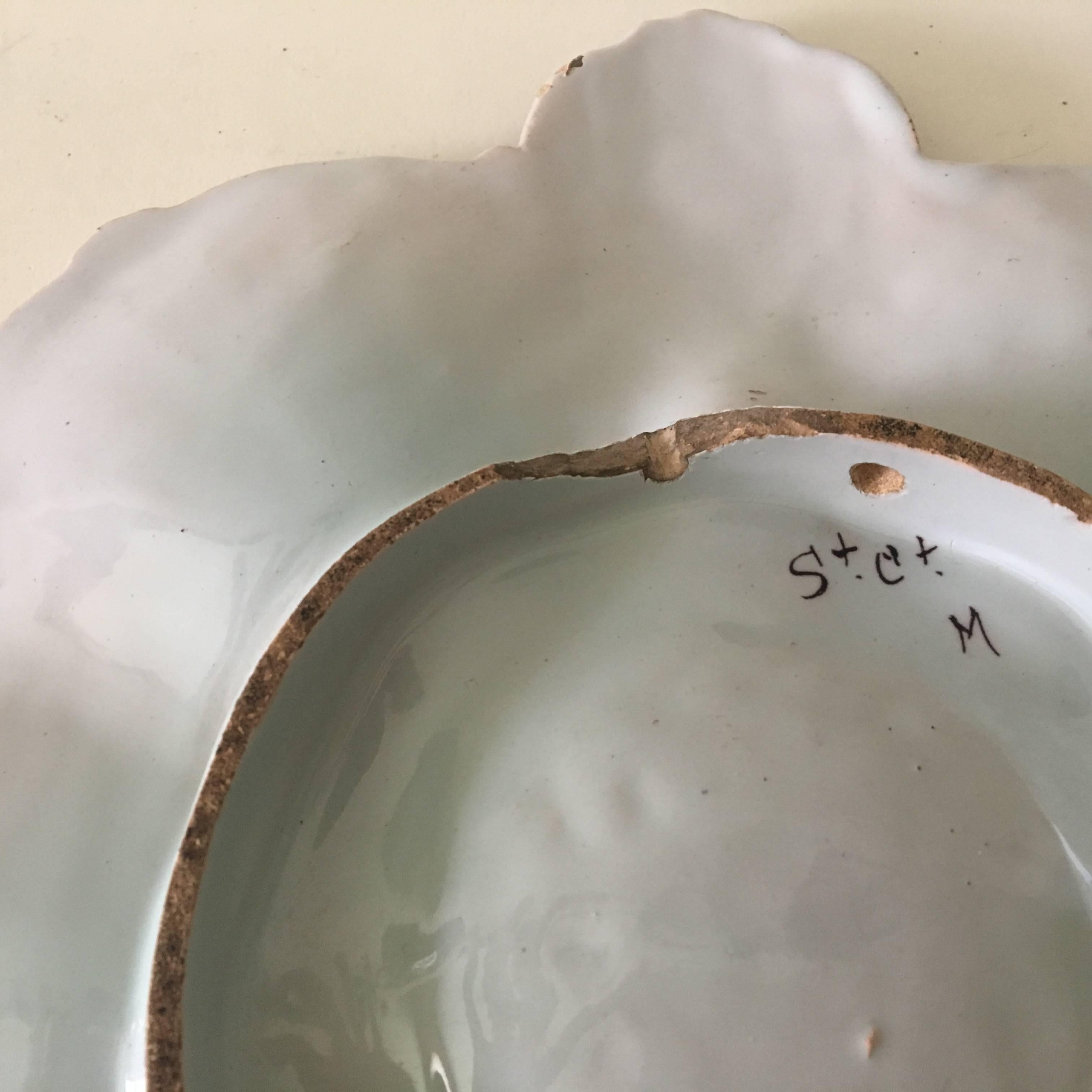 French Faience Oyster Plate Saint Clement, circa 1890 In Good Condition In Austin, TX