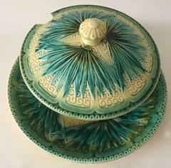 19th Century Majolica Palm Sugar Bowl Sarreguemines