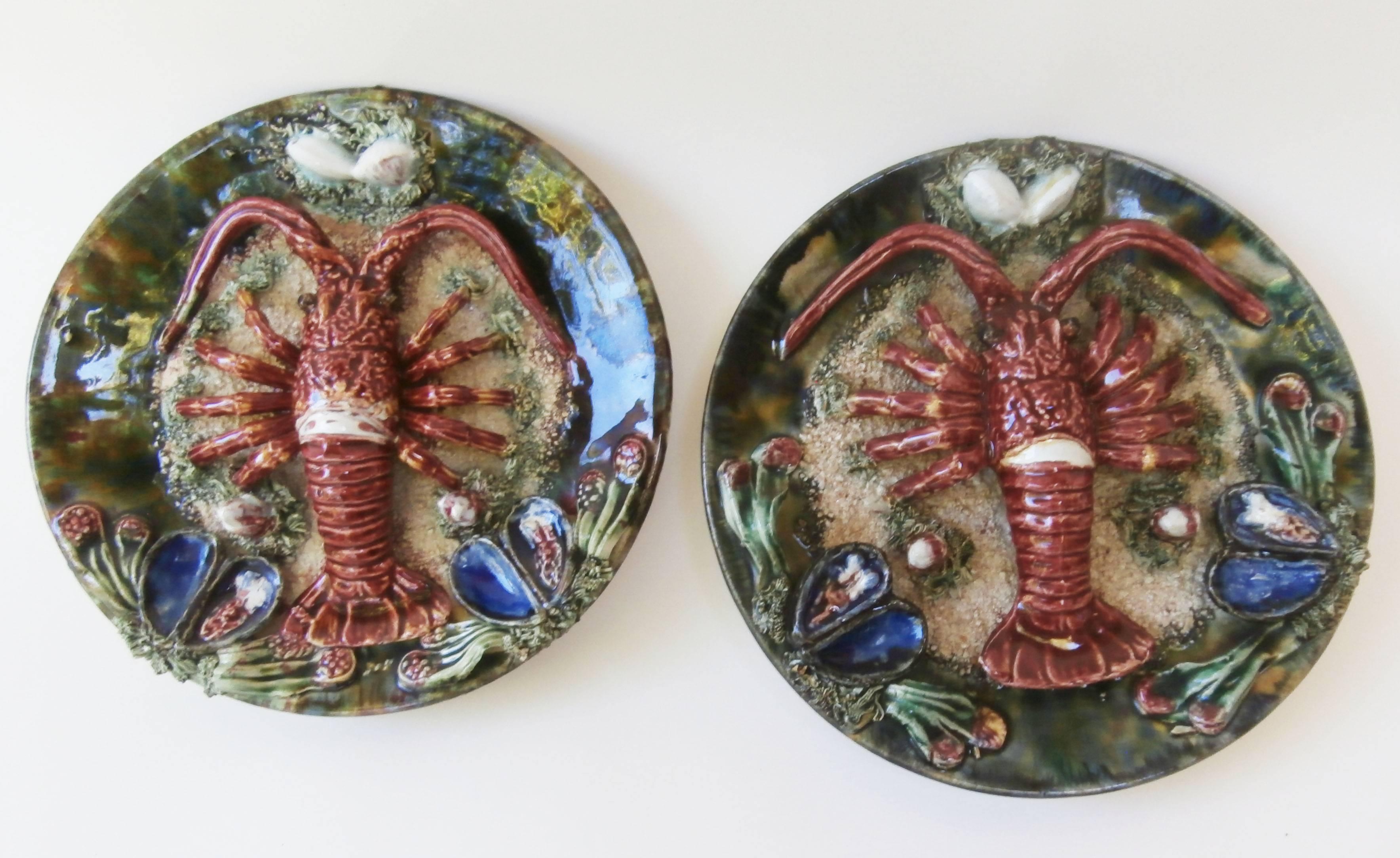 Majolica Pottery Majolica Palissy Portuguese Lobster Wall Platter, circa 1940
