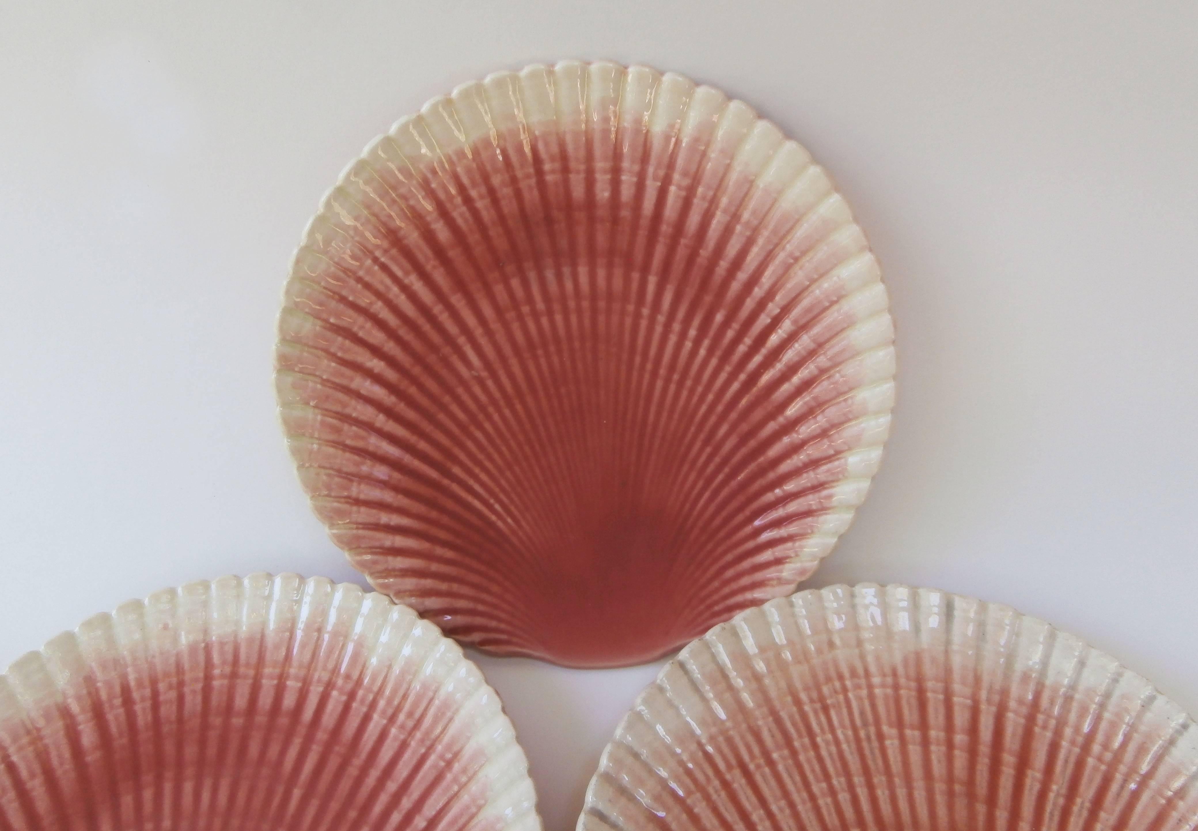 Set of six Majolica coral shells signed Sarreguemines, circa 1880.