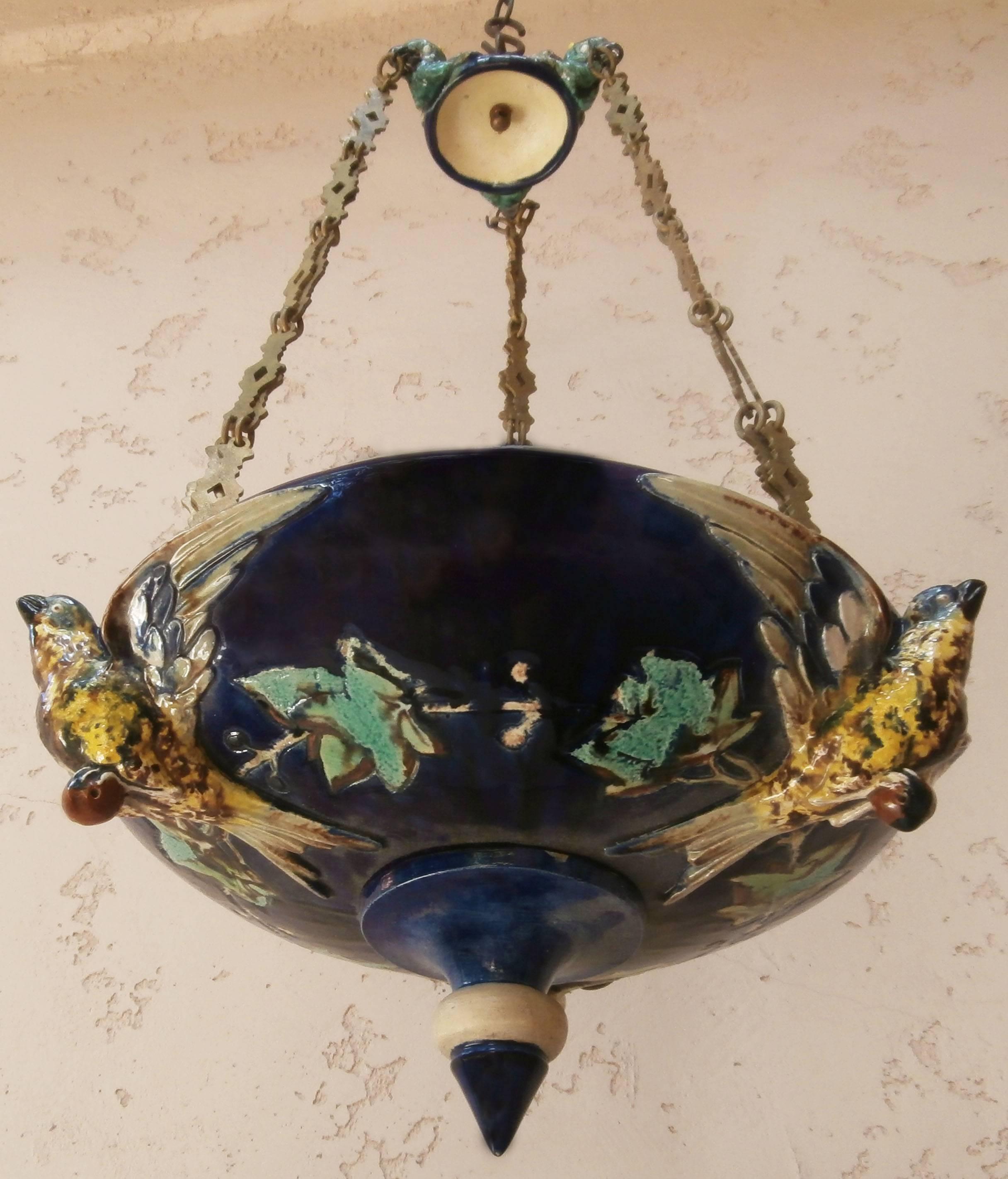 Victorian 19th Century Majolica Parrot Hanging Jardinière