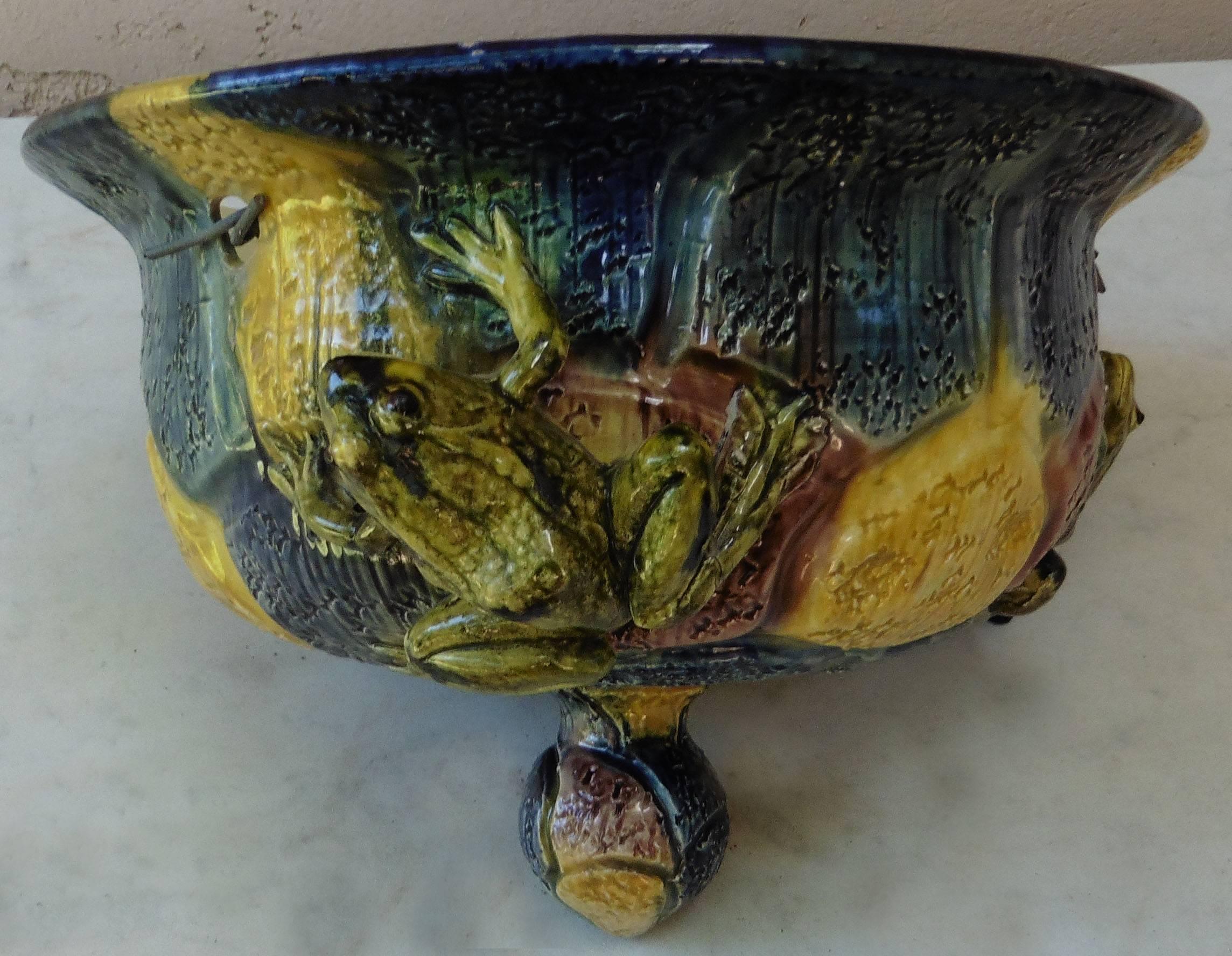 Majolica Hanging Frogs Planter Thomas Sergent, circa 1880 In Good Condition In Austin, TX