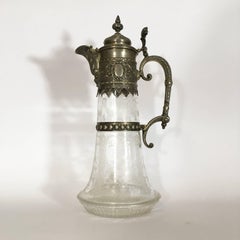 Italian Late 19th Century Engraved Glass Decanter or Carafe with Mountings