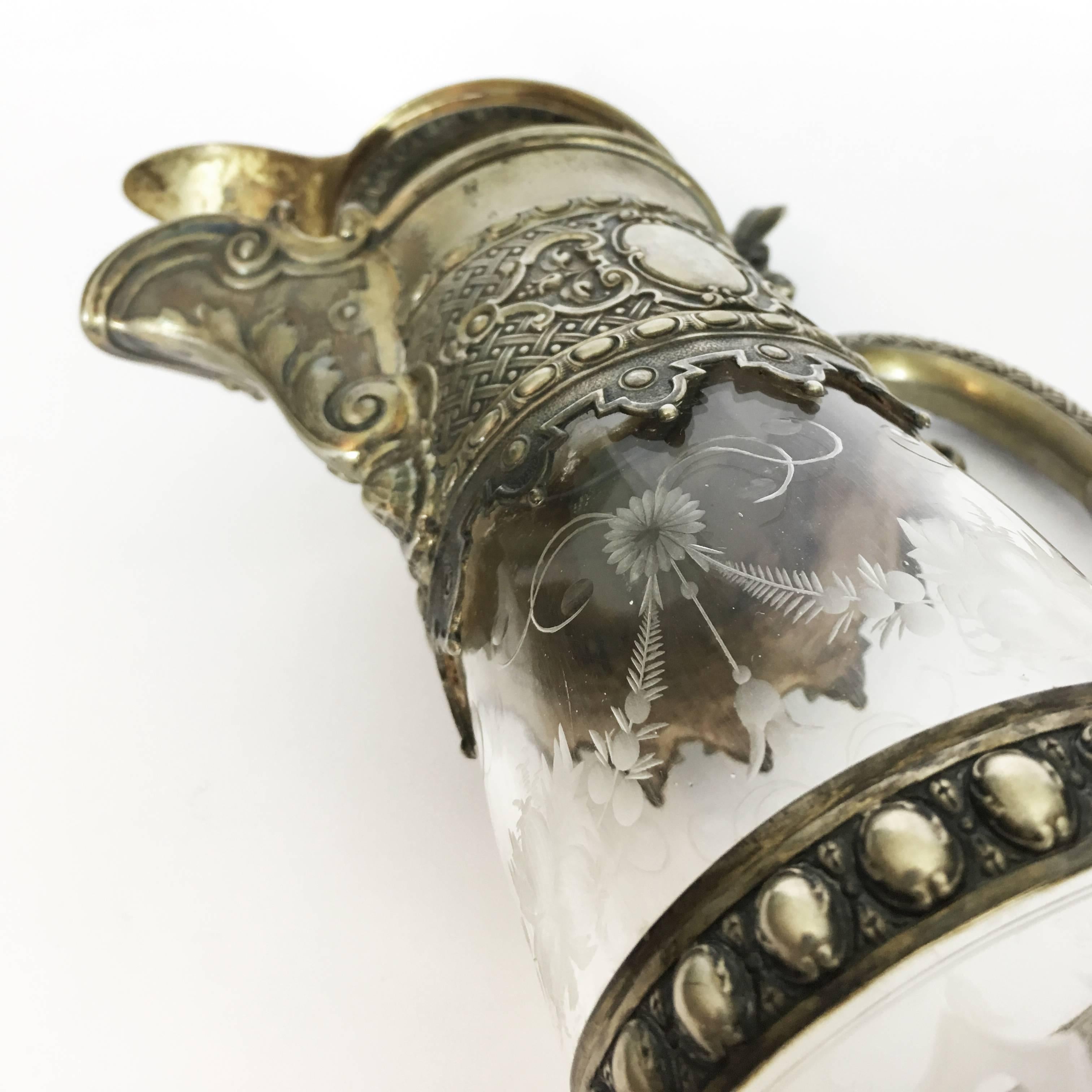 Italian Late 19th Century Engraved Glass Decanter or Carafe with Mountings For Sale 1