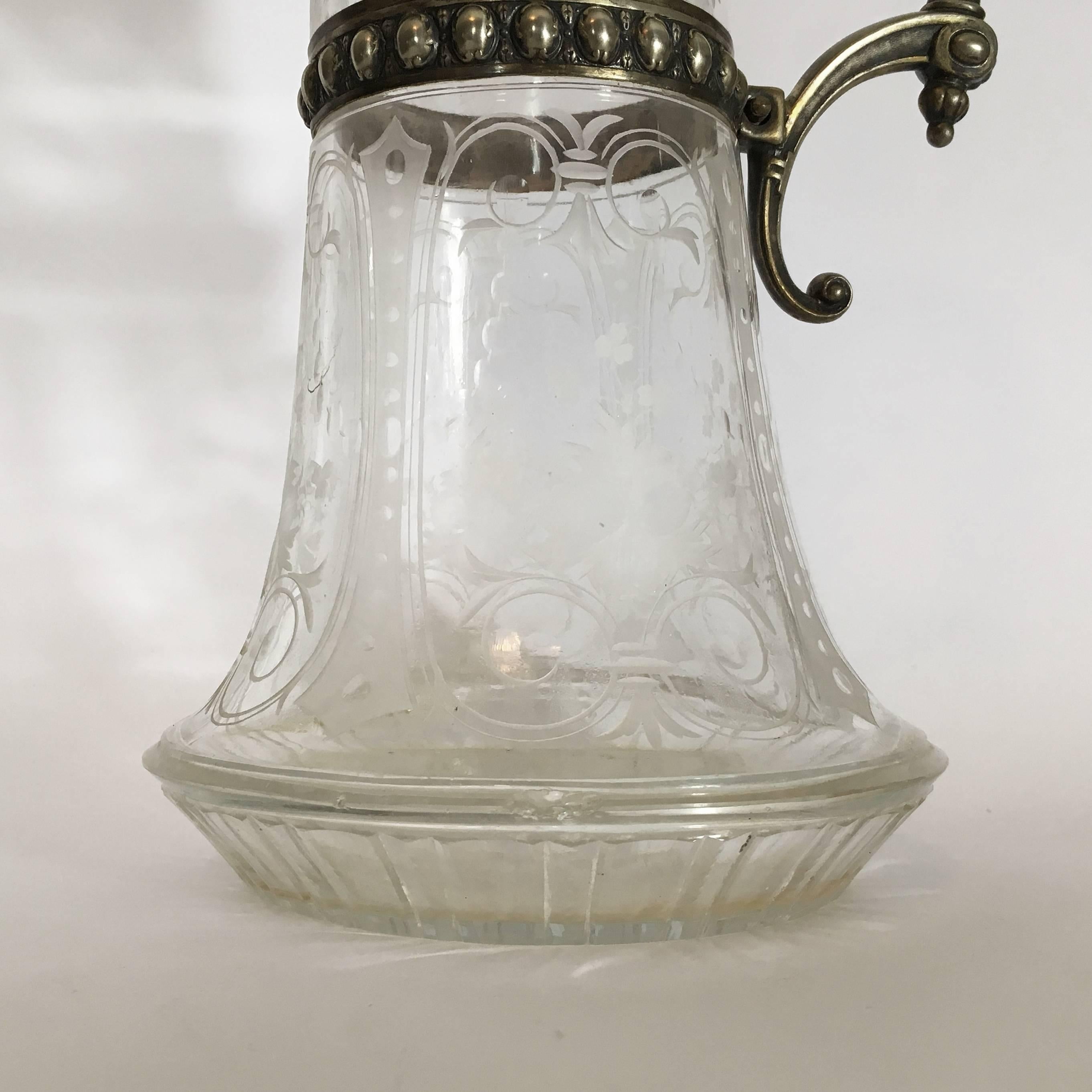 Italian Late 19th Century Engraved Glass Decanter or Carafe with Mountings For Sale 2