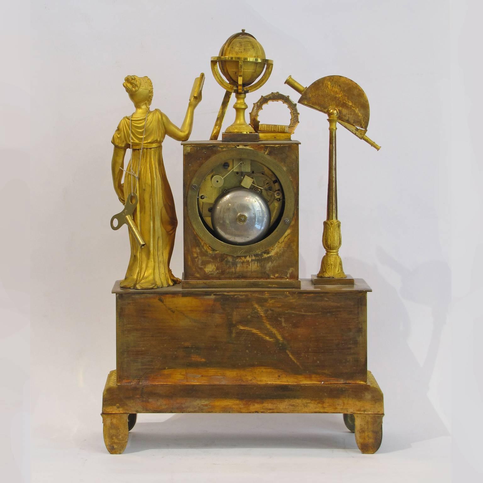 Cast 18th Century French Neoclassical Ormolu Pendulum Clock Astronomical Allegory
