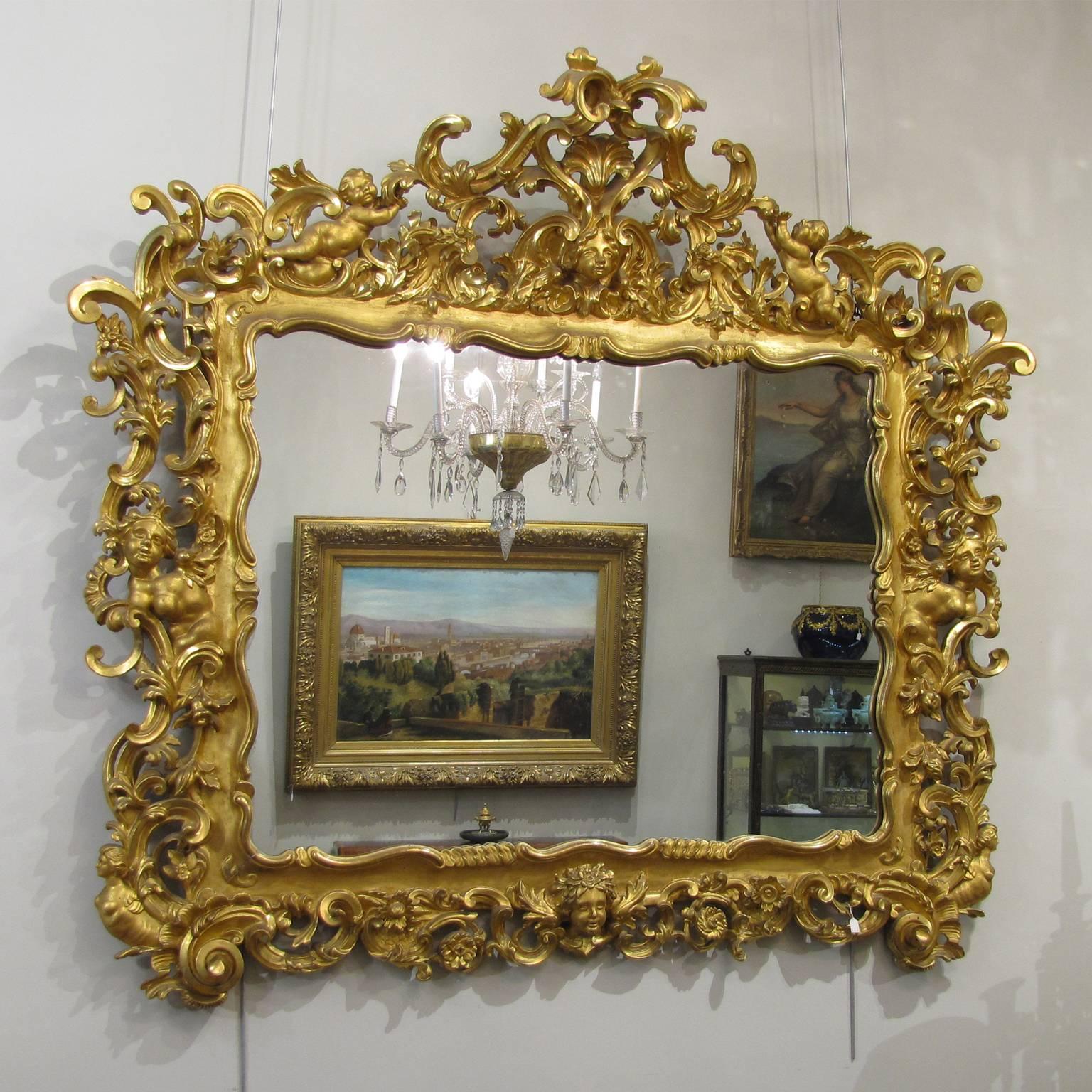 Tuscan 18th Century Louis XV Horizontal Mirror in Carved and Leaf Gilded Wood In Good Condition In Firenze, IT