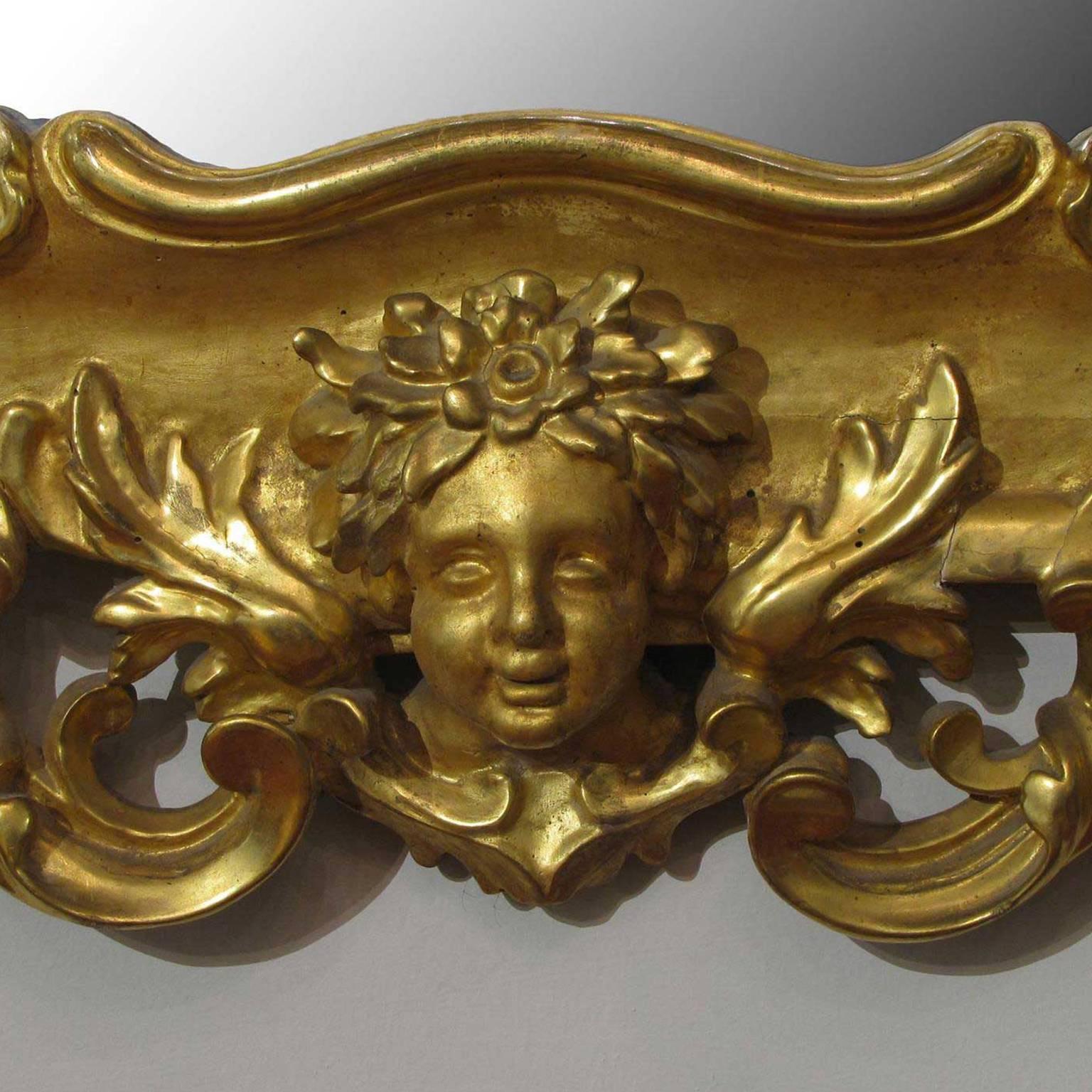 Gilt Tuscan 18th Century Louis XV Horizontal Mirror in Carved and Leaf Gilded Wood