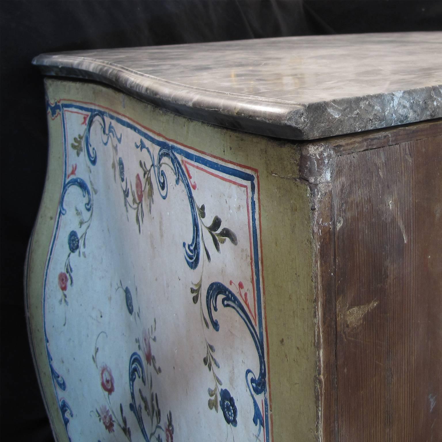 Mid-18th Century Genoese Painted Louis XV Chest of Drawers with Marble Top 3