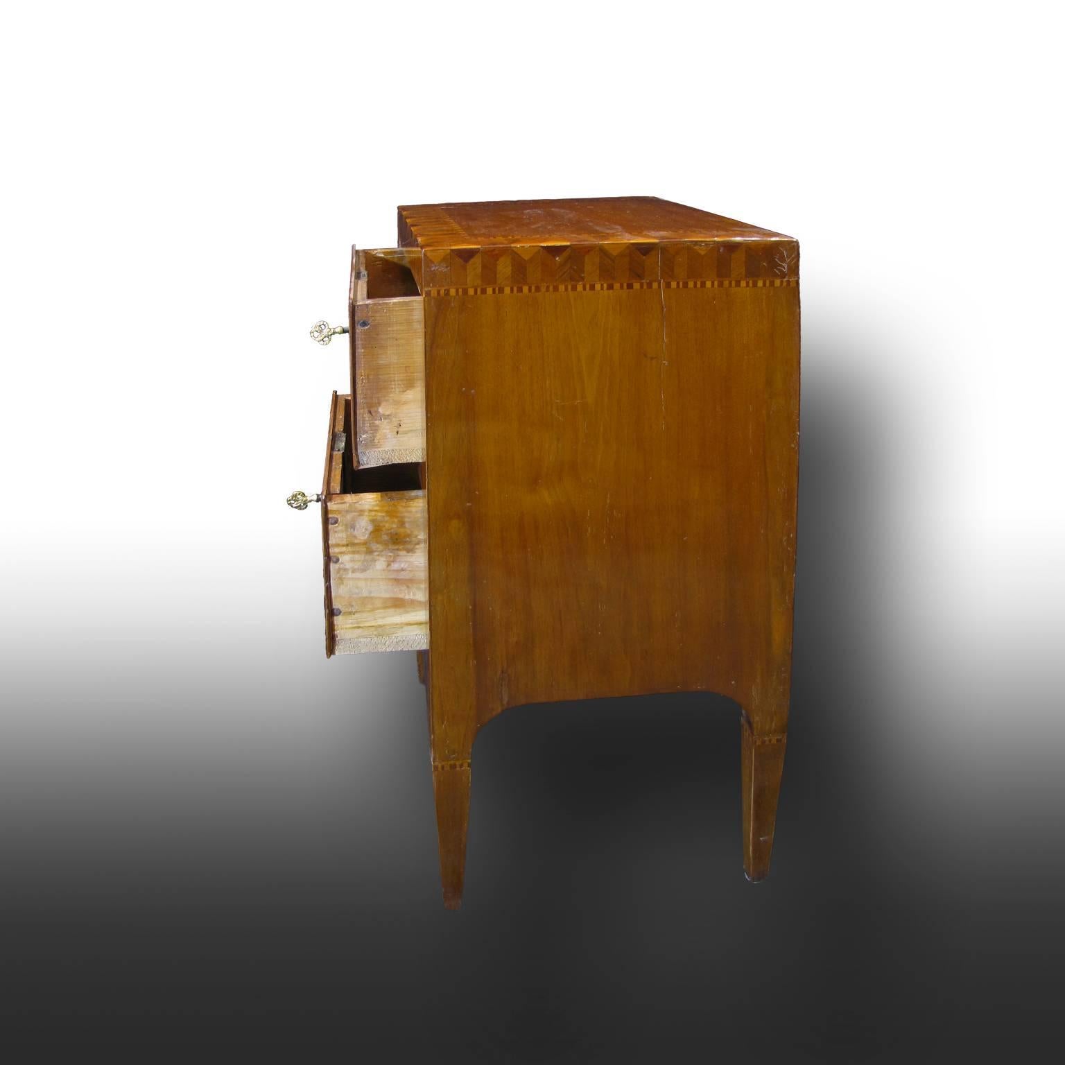 Louis XVI Tuscan 18th Century Walnut Bedside Tables with Inlay in Olive and Cherrywood