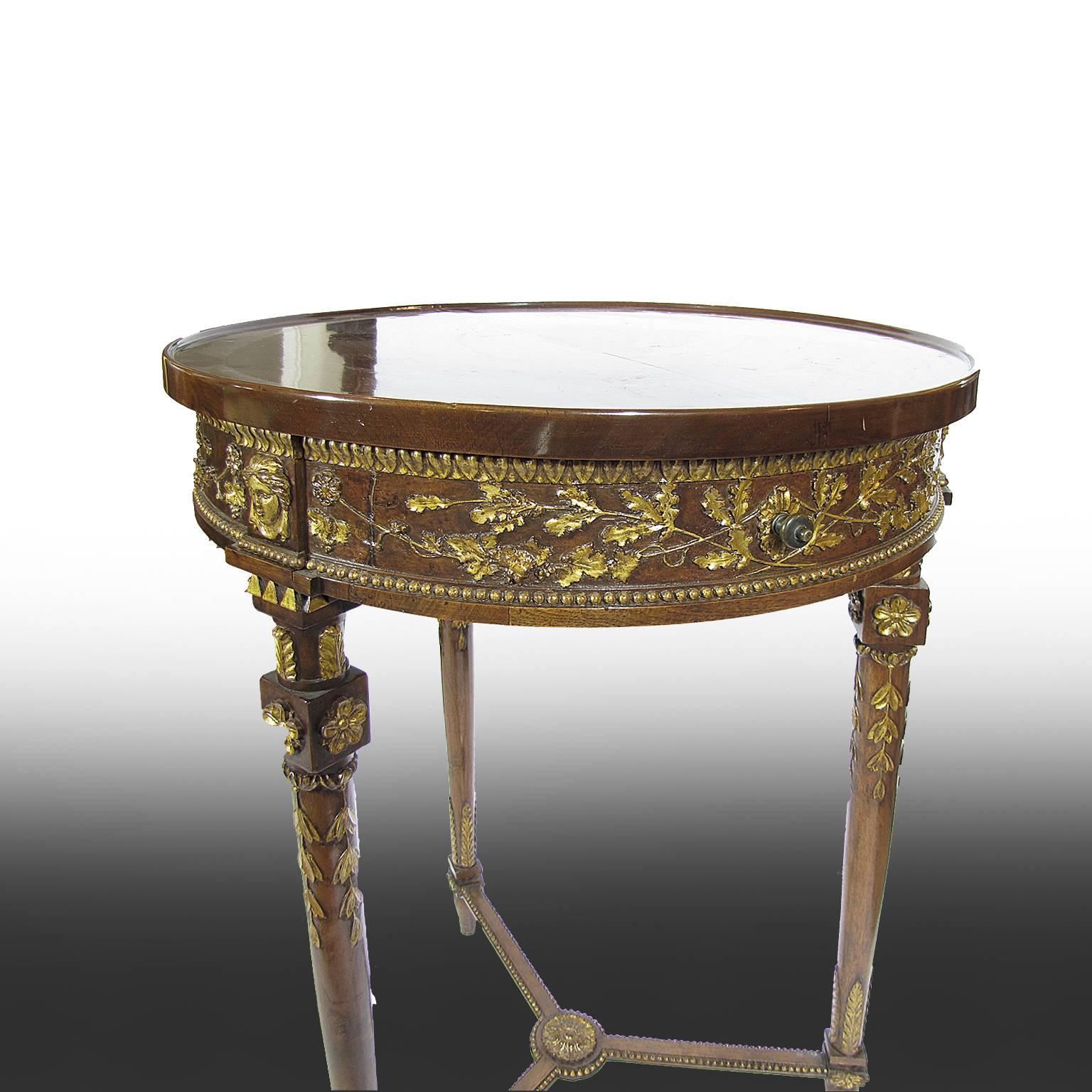 Mid-19th Century Solid Walnut Louis XVI Carved and Leaf Gilded Table 1
