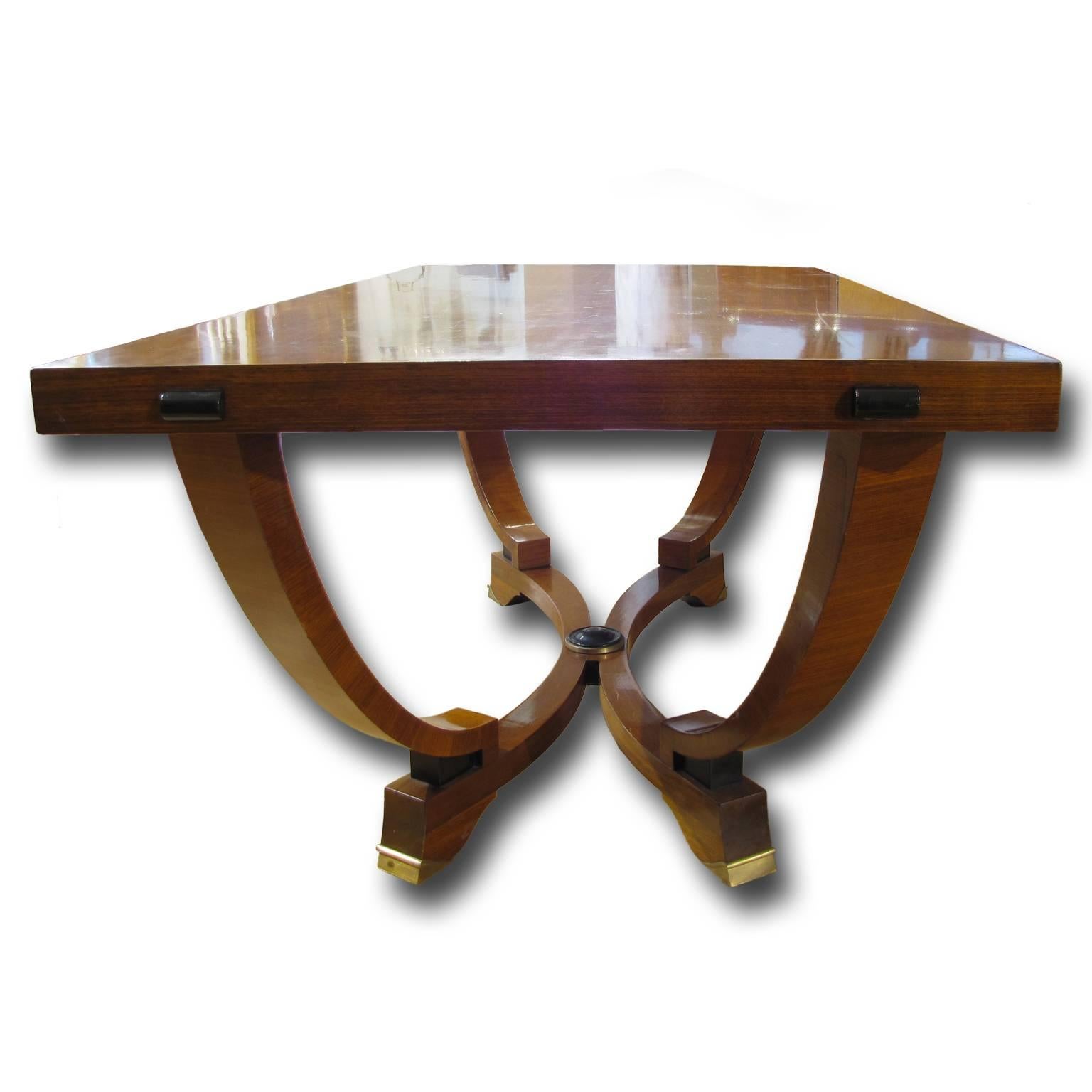 Ebonized 20th Century Italian Art Deco Extendable Dining Table in Walnut Wood For Sale
