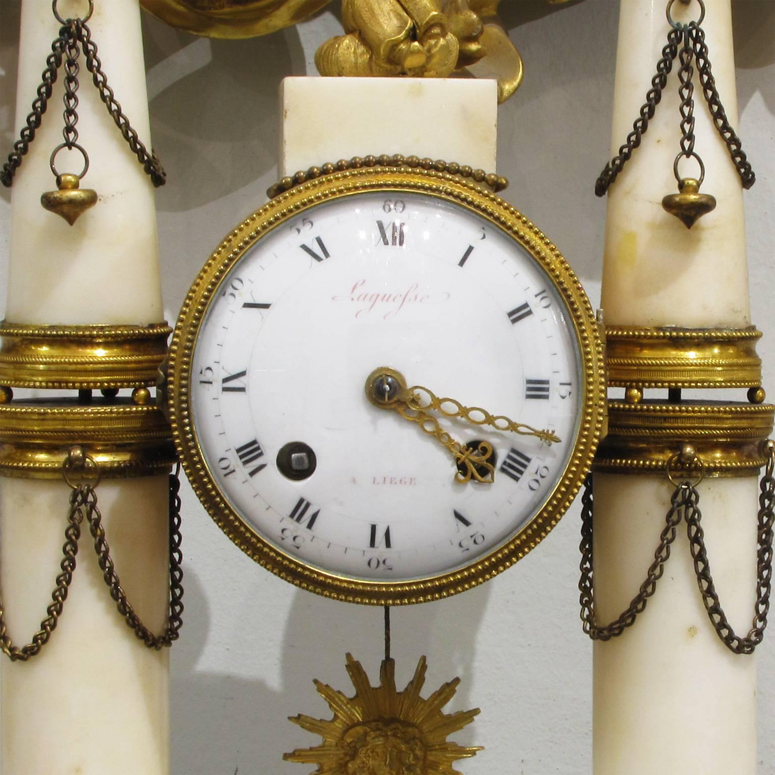 Two Late-18th Century Louis XVI Ormolu-Mounted and Carrara Marble Mantel Clocks 1