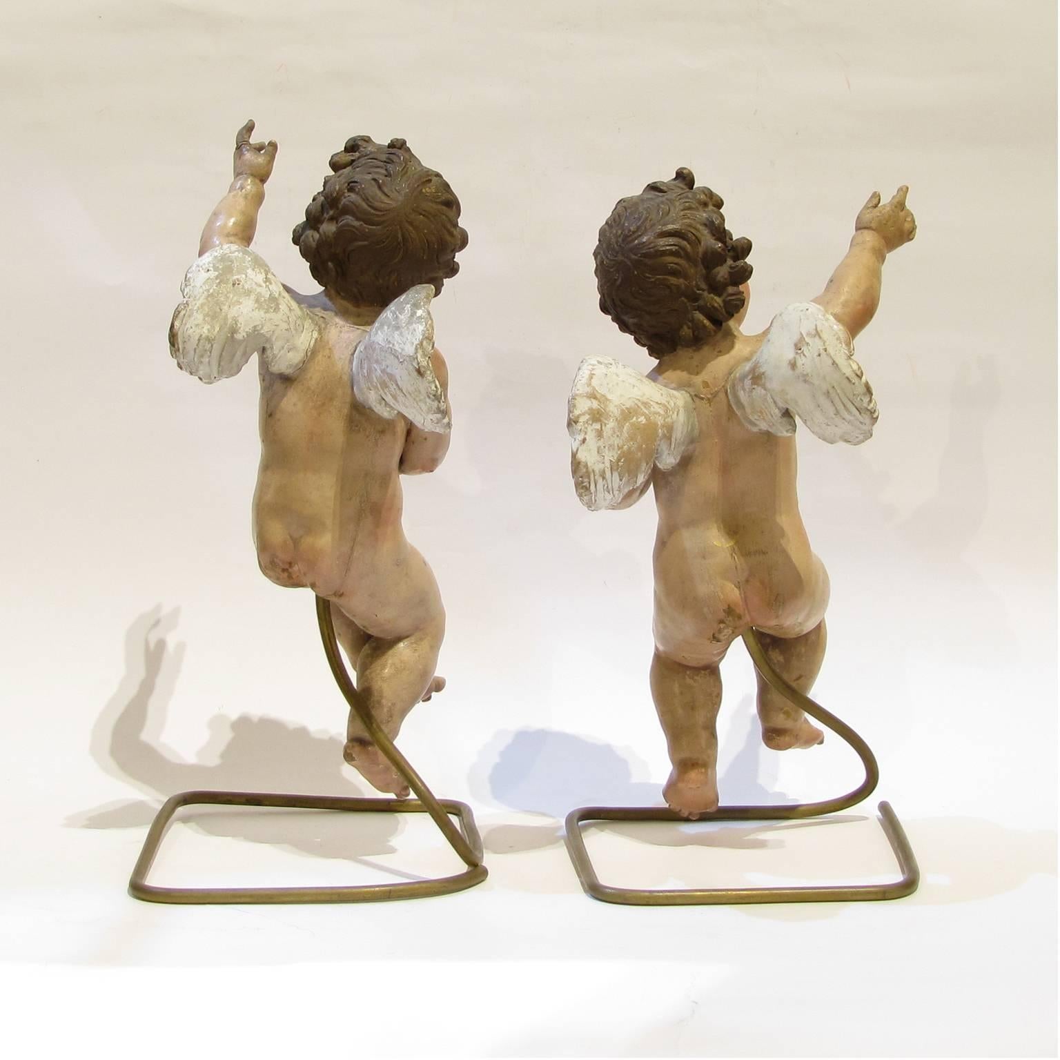Polychromed Two Early 18th Century Neapolitan Polychrome Terracotta Angels