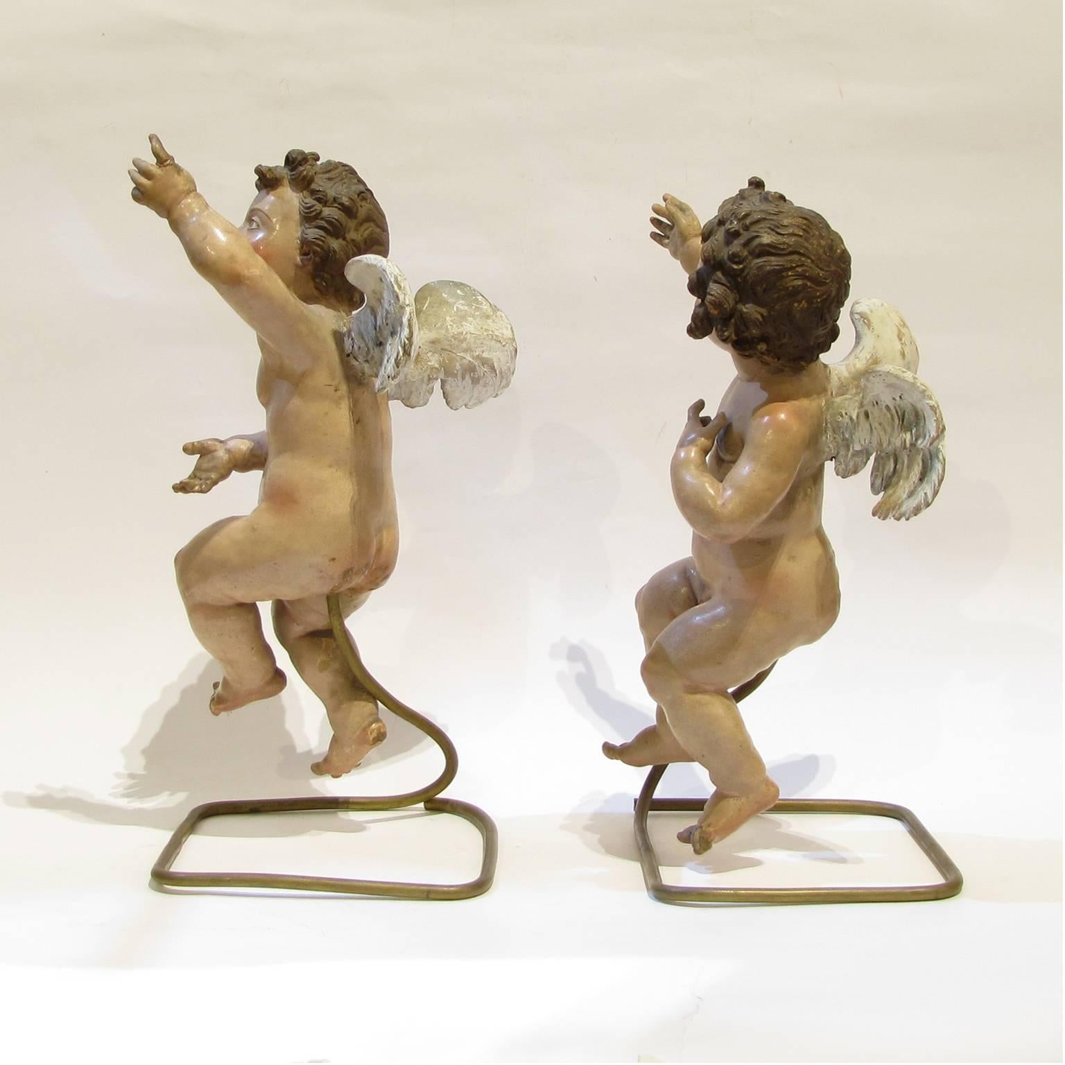 Two Early 18th Century Neapolitan Polychrome Terracotta Angels 1
