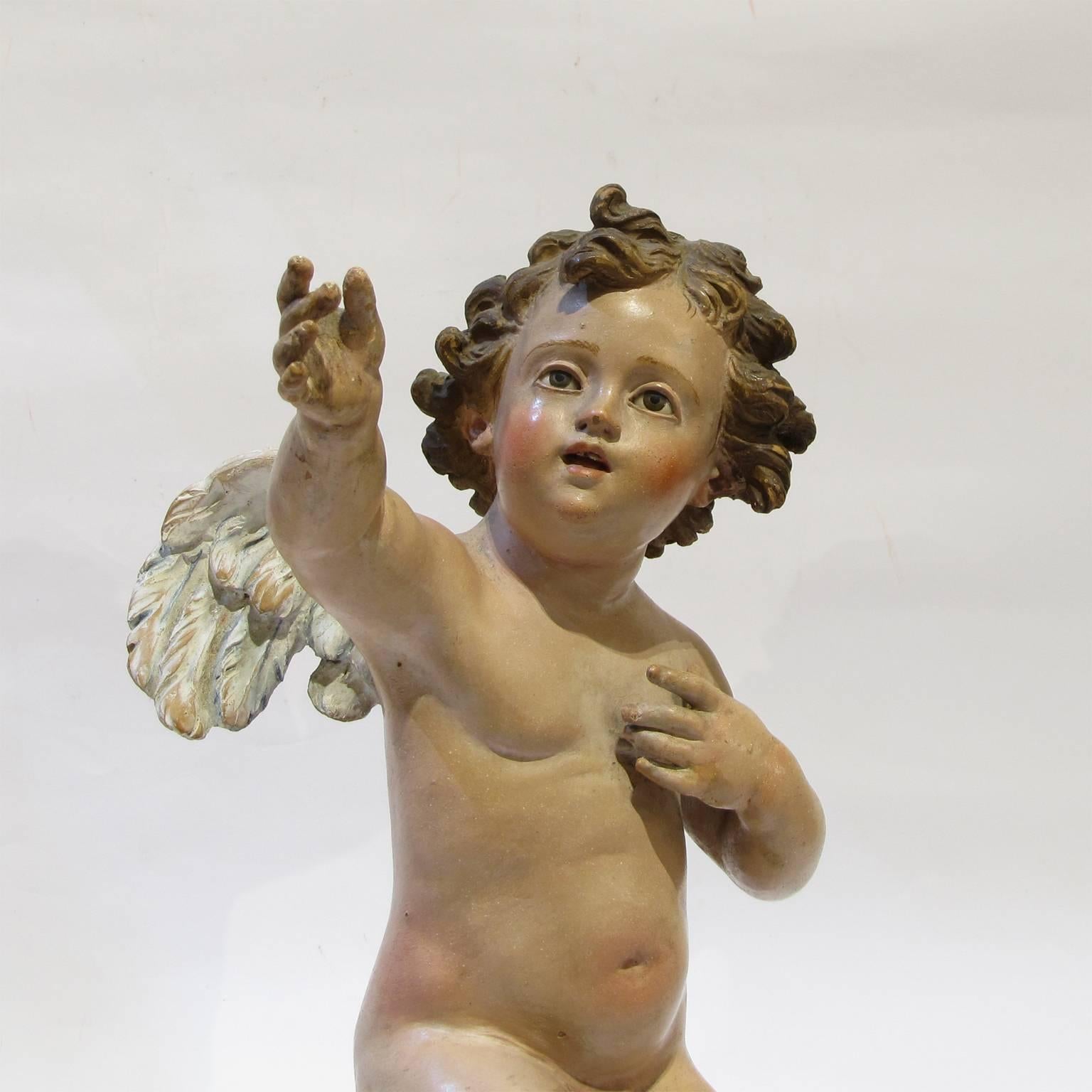 Two Early 18th Century Neapolitan Polychrome Terracotta Angels 3