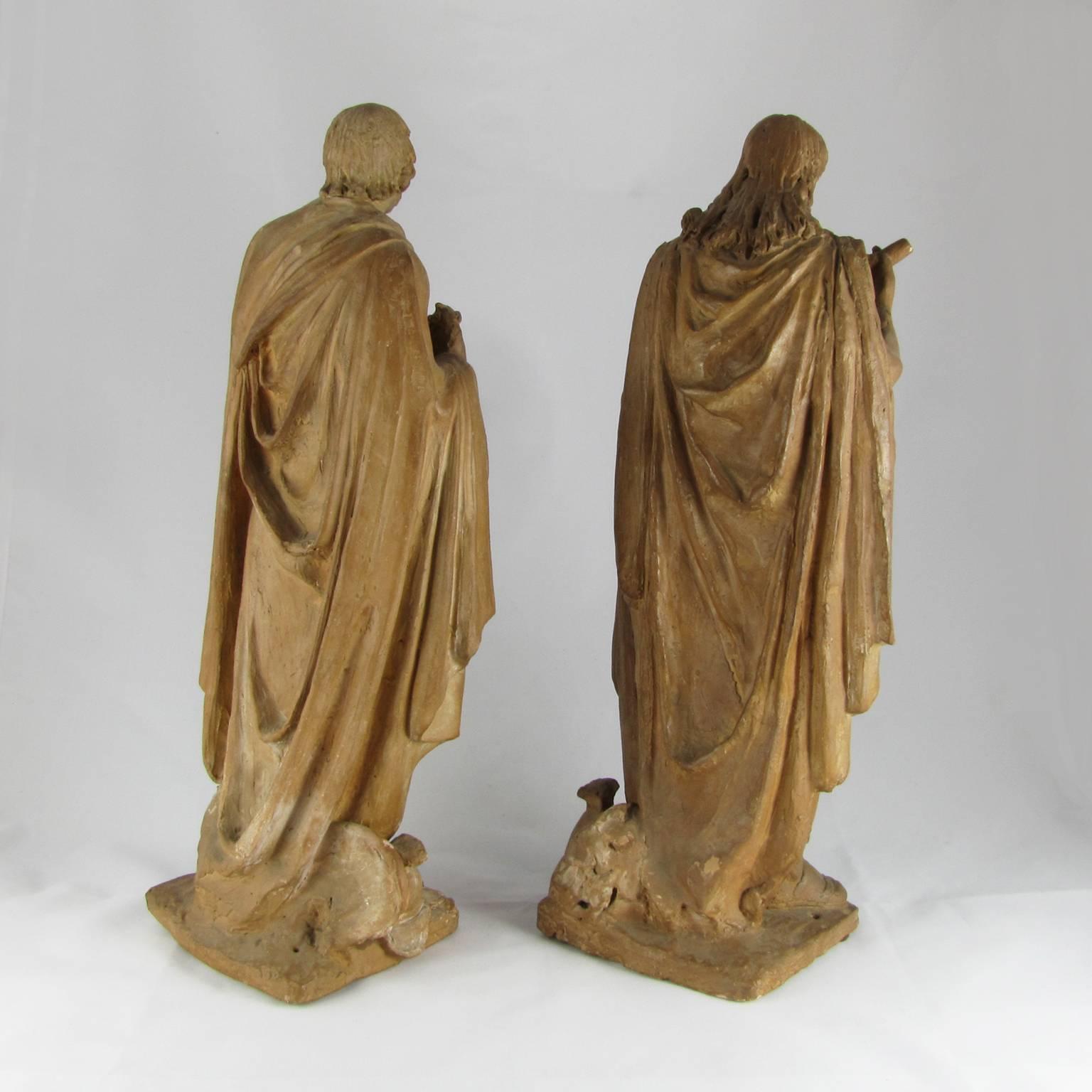 Two Early 18th Century Italian Unglazed Terracotta Sculptures Depicting Saints 1
