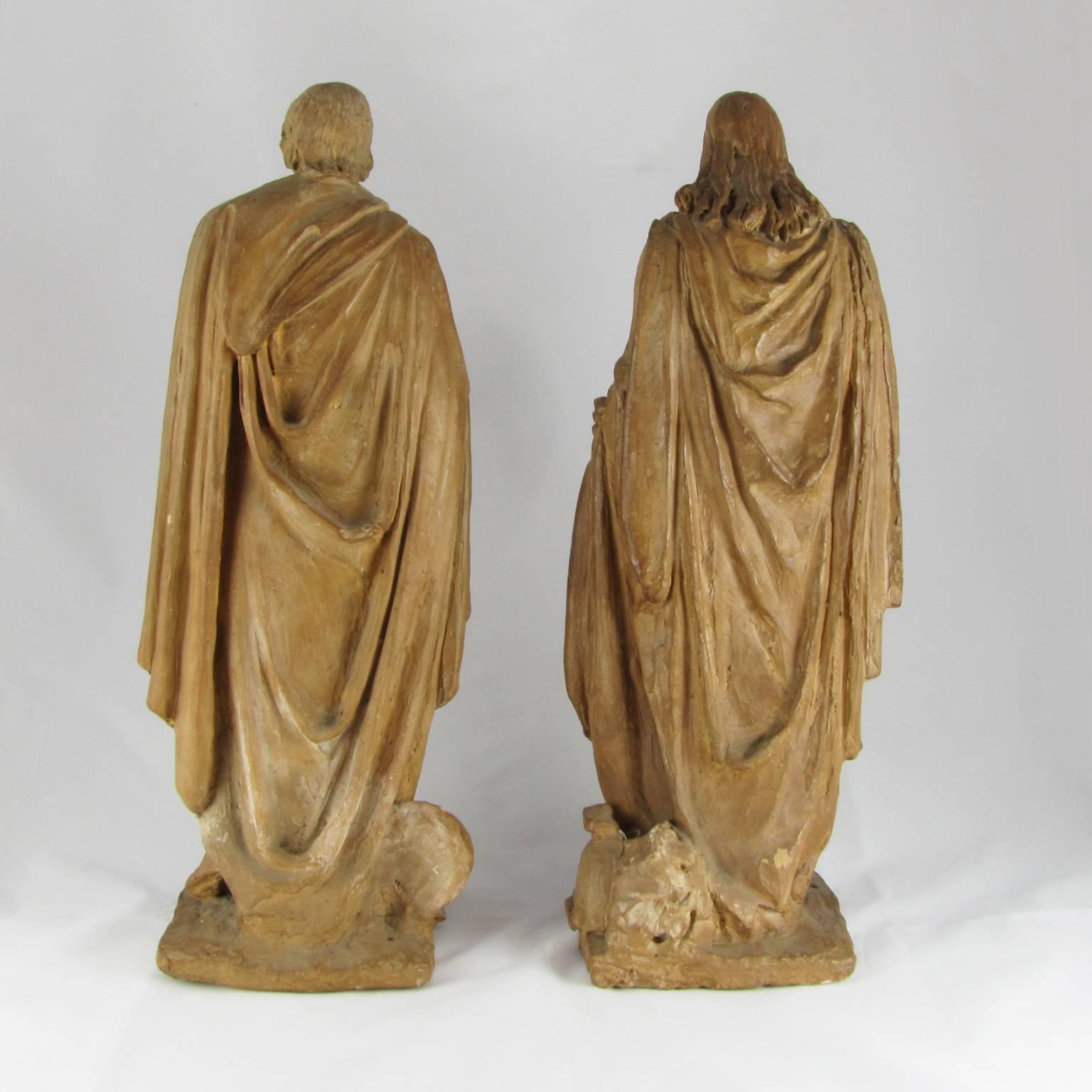Two Early 18th Century Italian Unglazed Terracotta Sculptures Depicting Saints 2