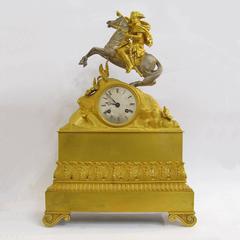19th Century French Charles X Gilt Bronze Pendulum Clock with Napoleon Sculpture