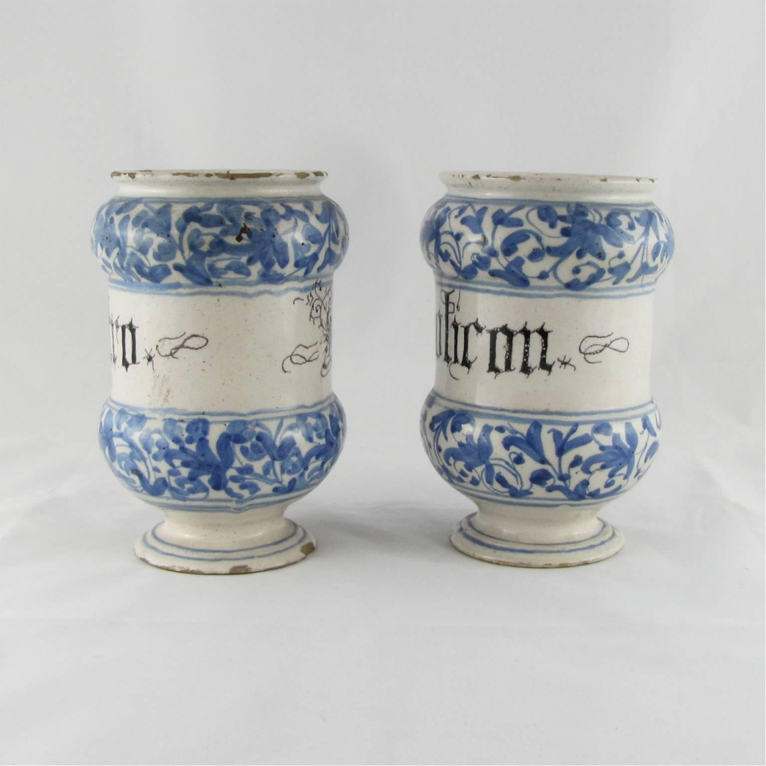 Two Italian Mid-18th Century Albarelli or Maiolica Earthenware Jars In Good Condition In Firenze, IT