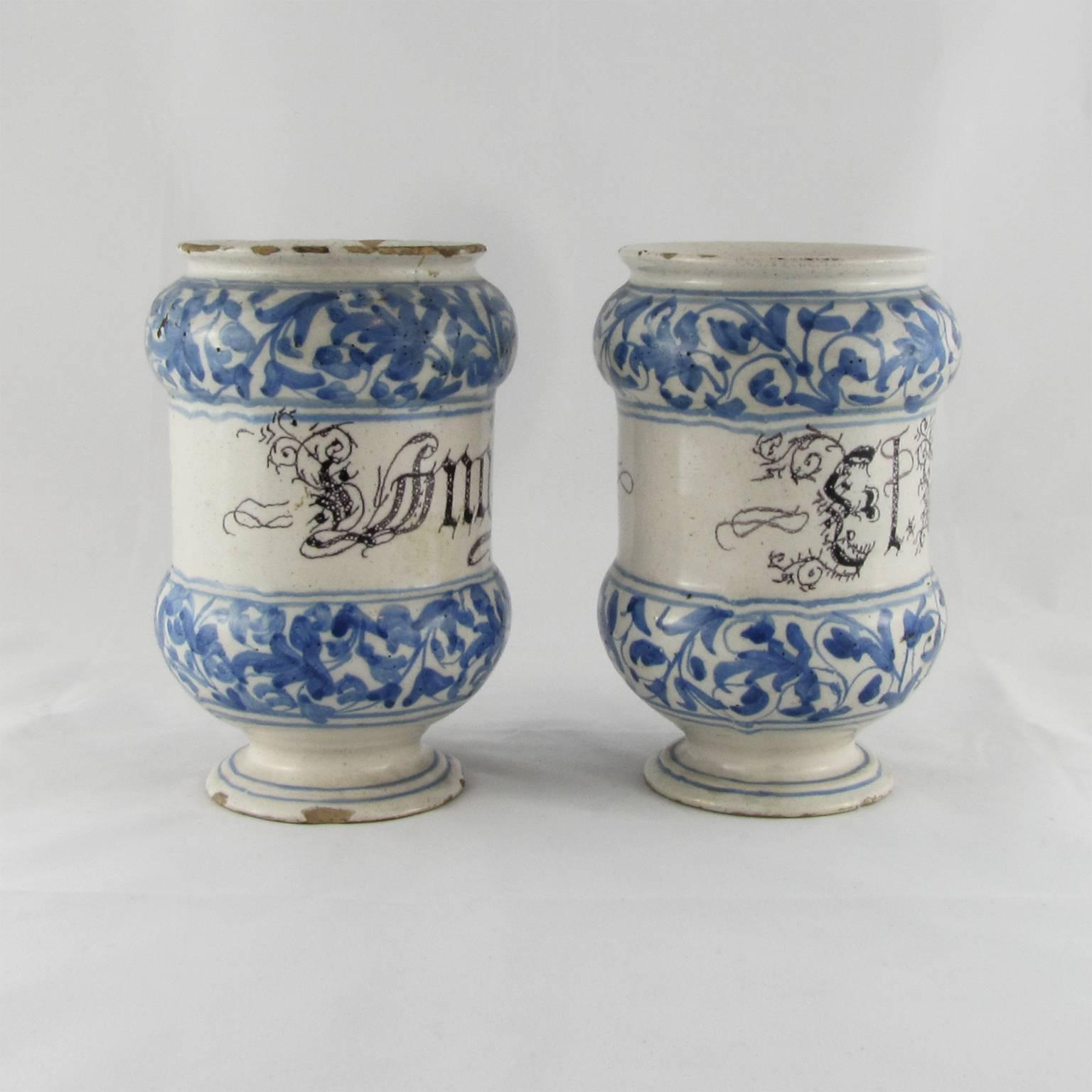 Two Italian Mid-18th Century Albarelli or Maiolica Earthenware Jars 1