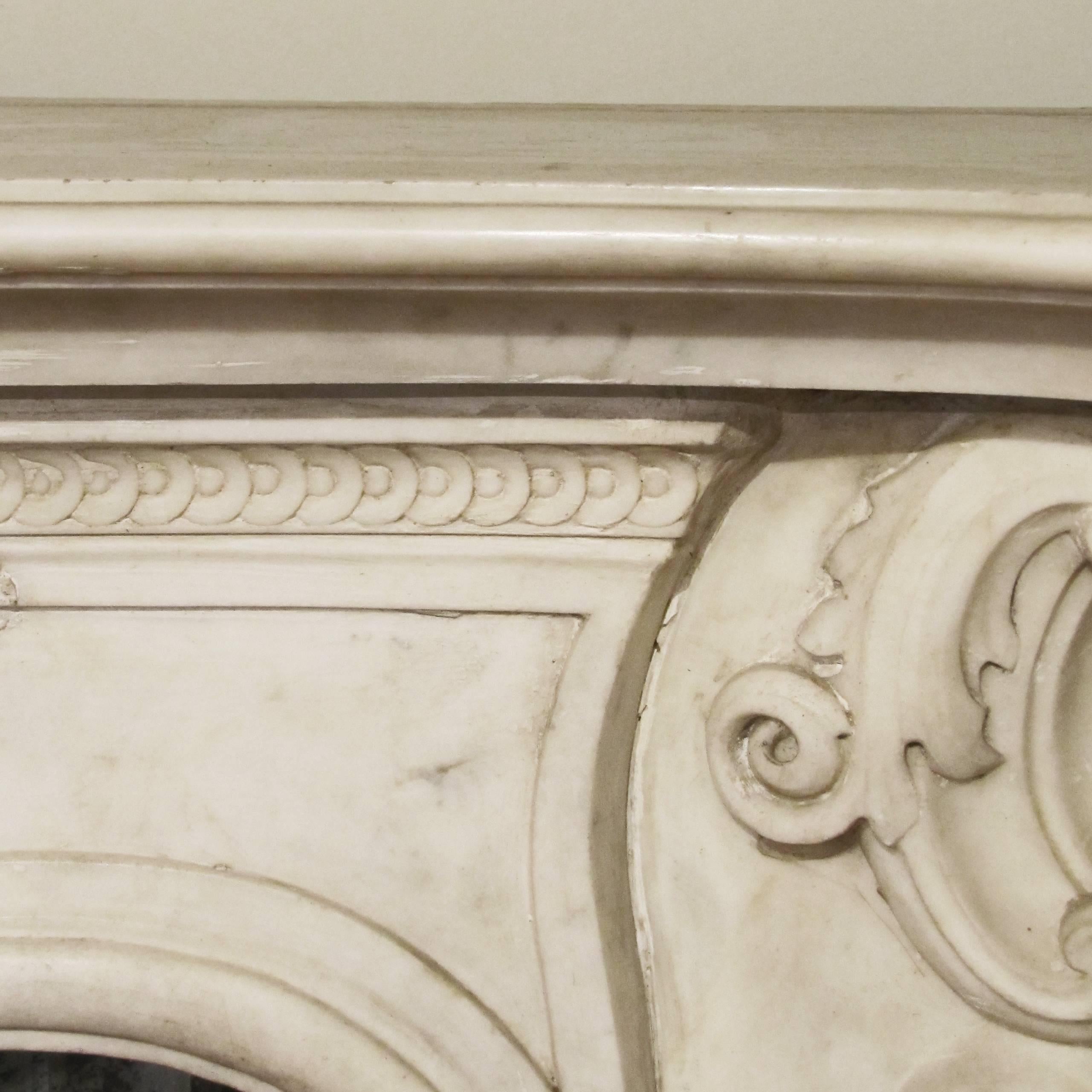 Italian 19th Century White Carrara Marble Louis XV Fireplace 1