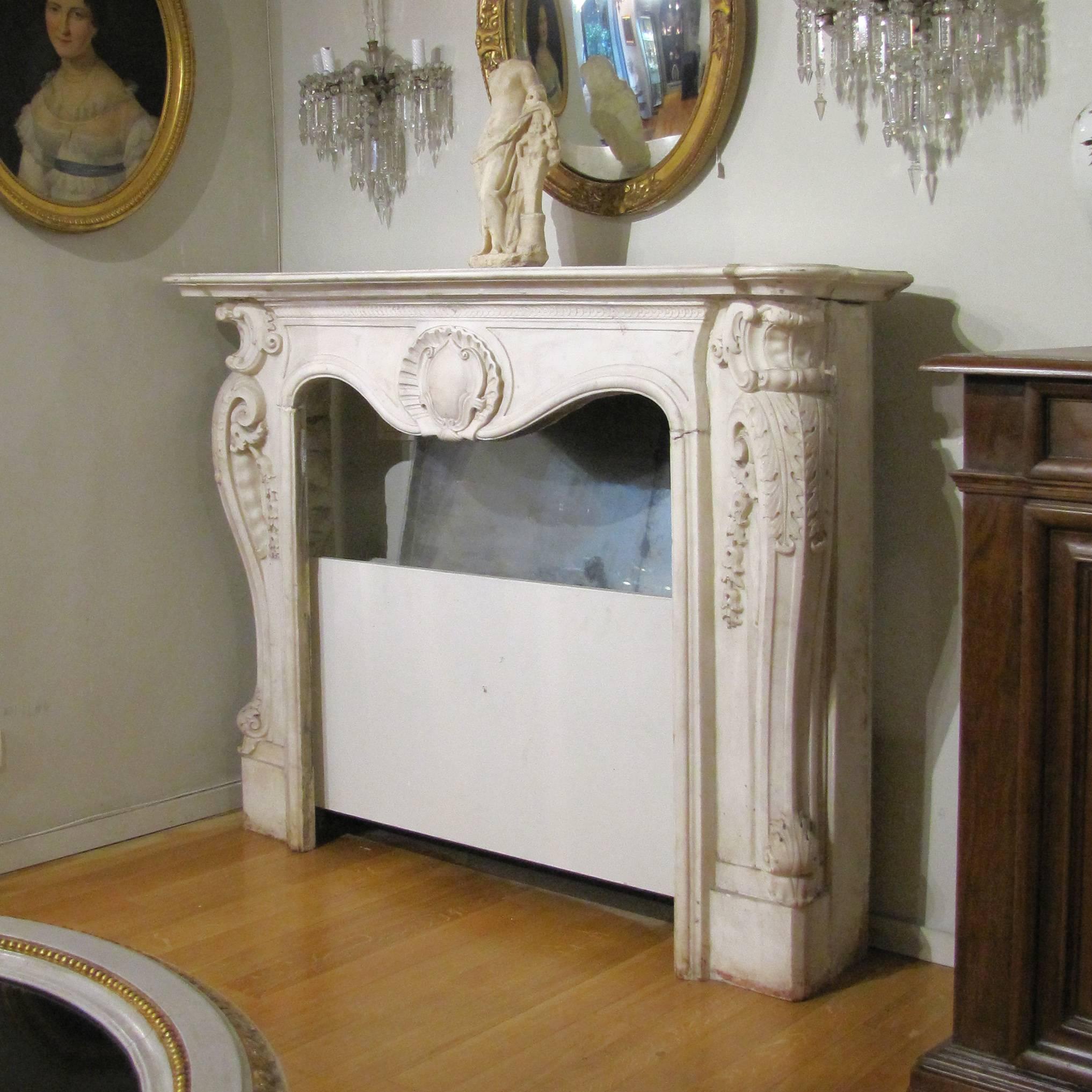 Italian 19th Century White Carrara Marble Louis XV Fireplace 7