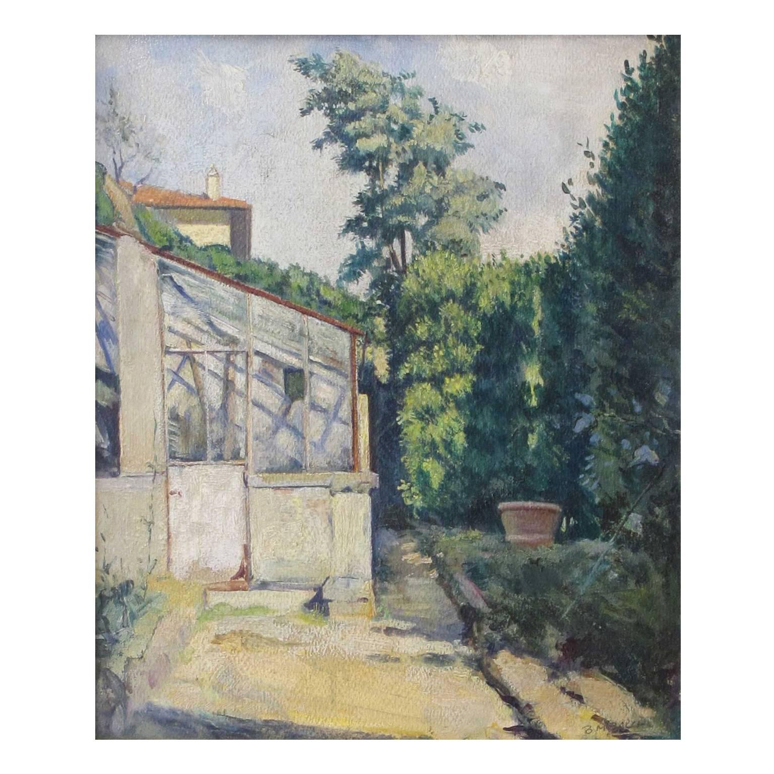 Painted Italian Mid-20th Century Painting Depicting Garden View by Baccio Maria Bacci For Sale