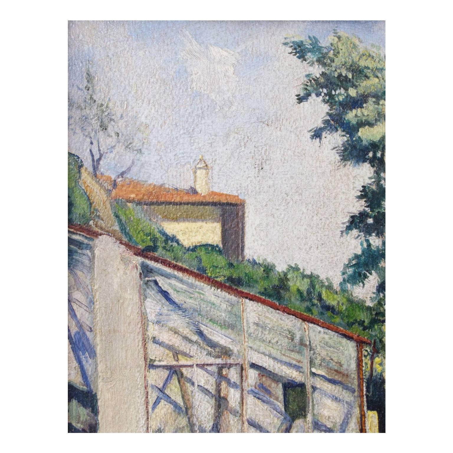 Italian Mid-20th Century Painting Depicting Garden View by Baccio Maria Bacci For Sale 1
