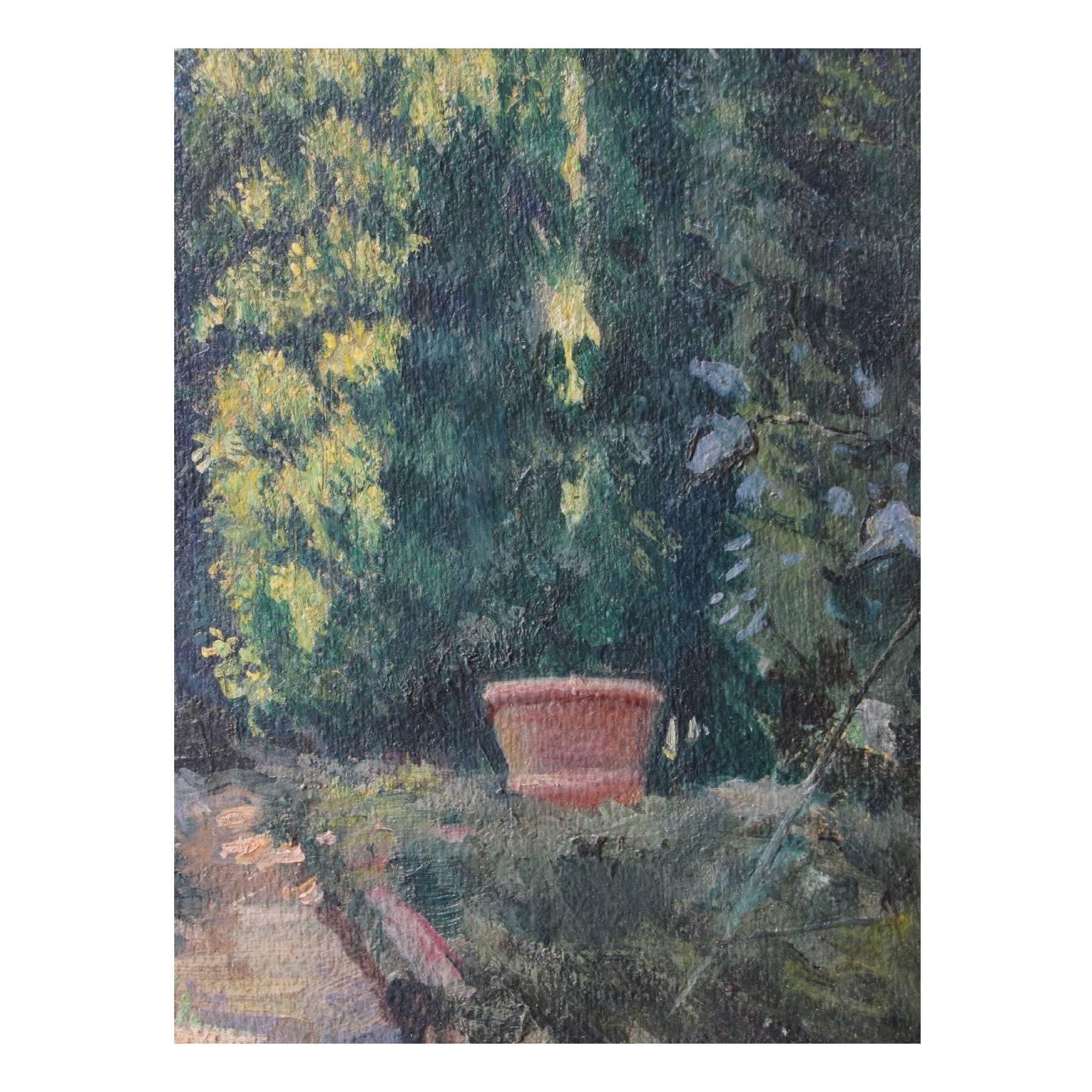 Italian Mid-20th Century Painting Depicting Garden View by Baccio Maria Bacci For Sale 2
