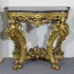 Italian Mid-18th Century Louis XV Giltwood Console or Side Table with Marble Top