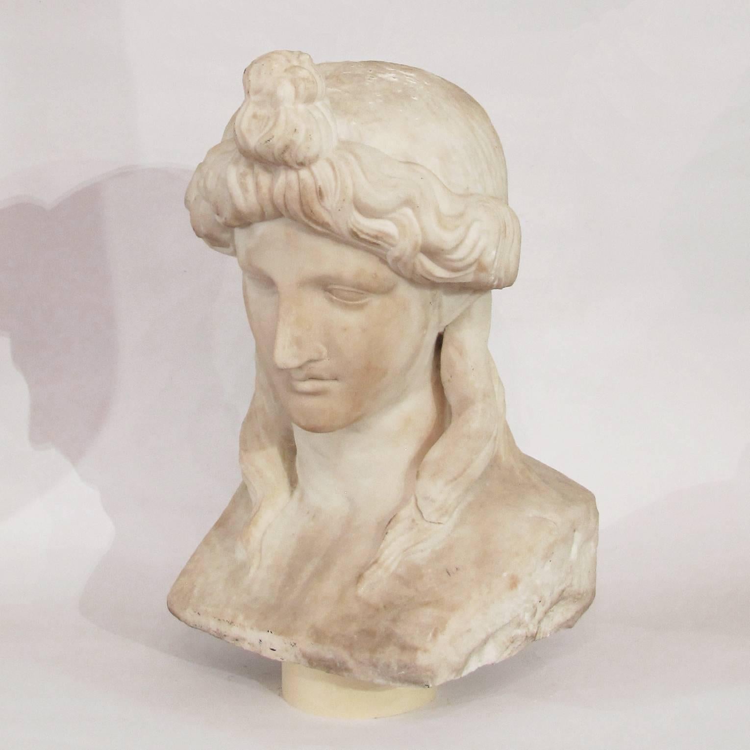 Neoclassical Italian Late 18th Century Carved White Marble Bust of Antinous