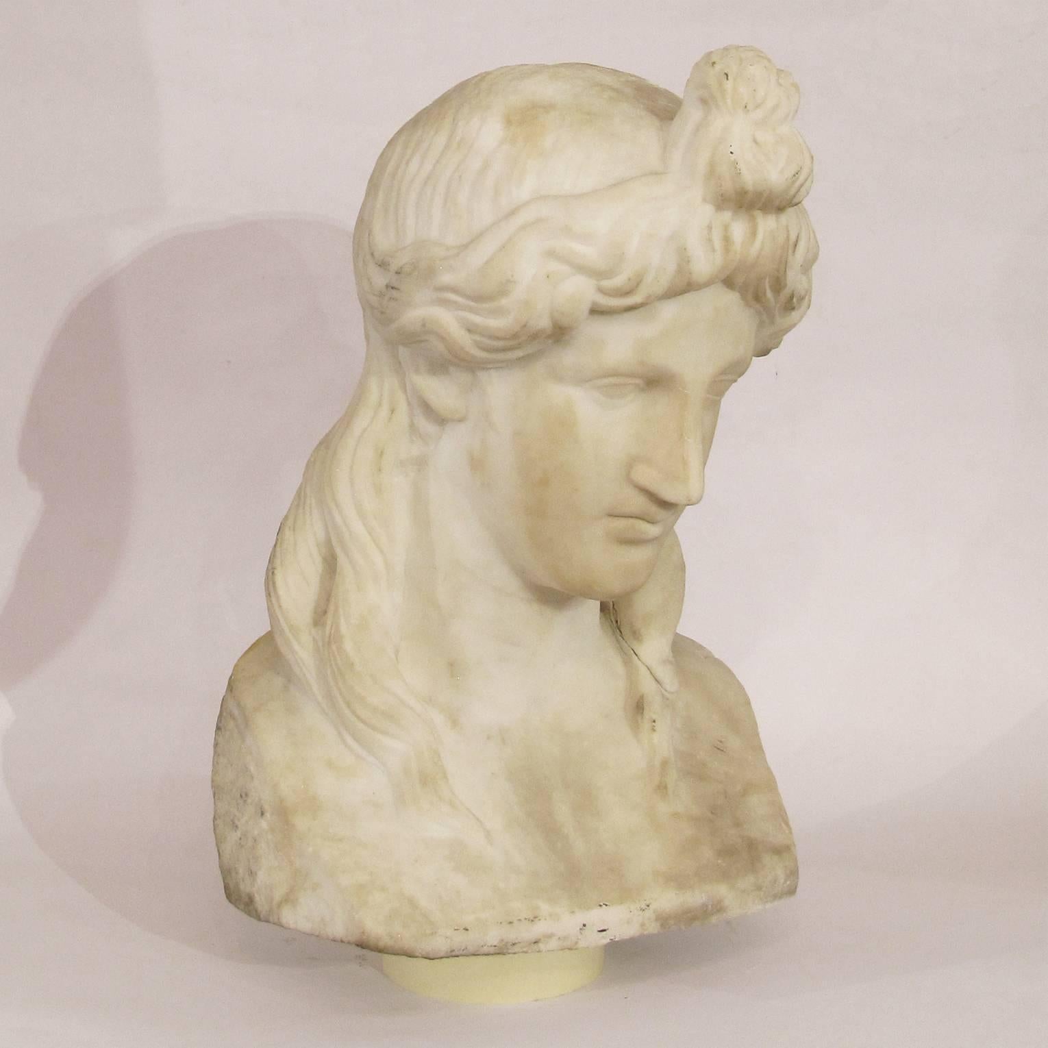 Italian Late 18th Century Carved White Marble Bust of Antinous 2