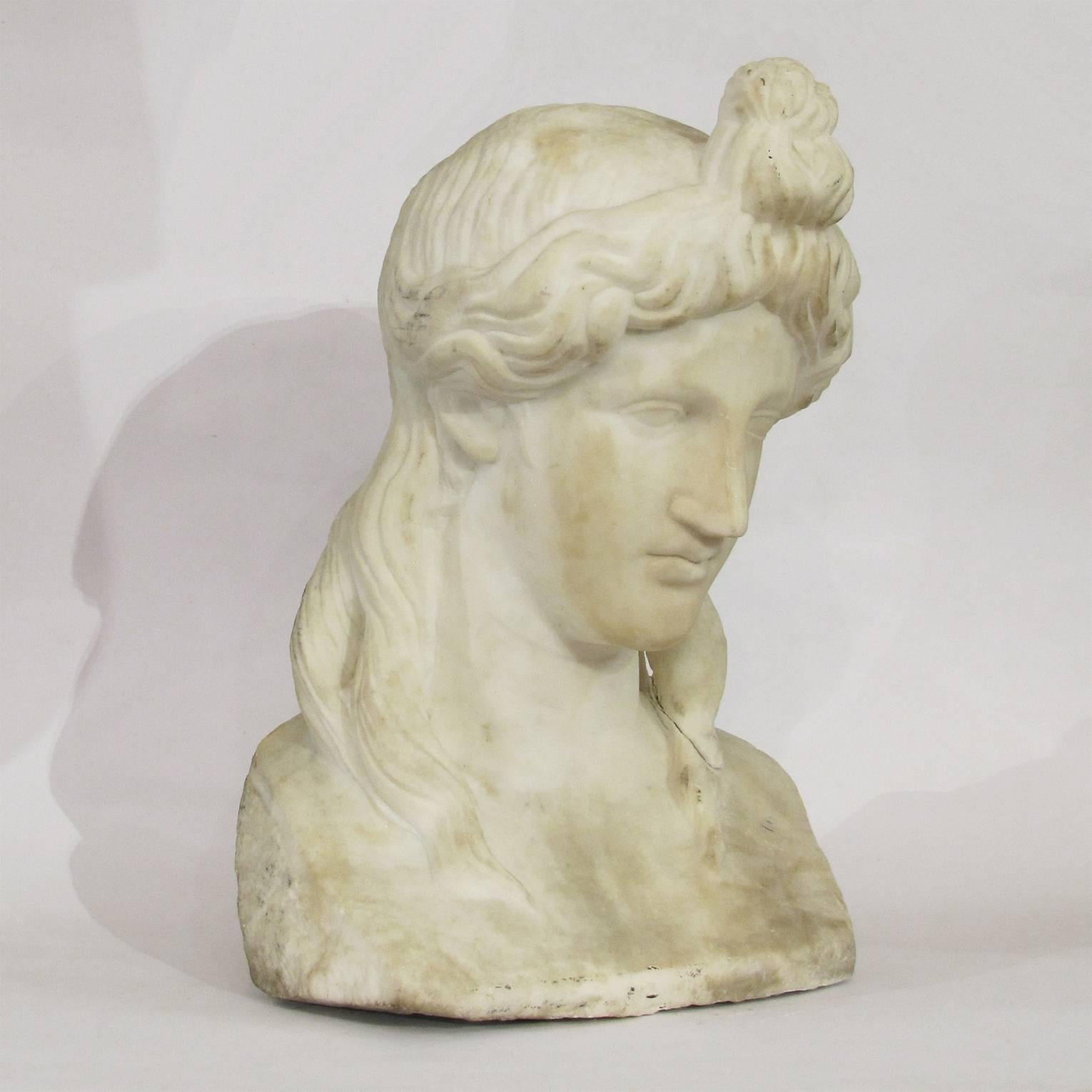 Italian Late 18th Century Carved White Marble Bust of Antinous 4