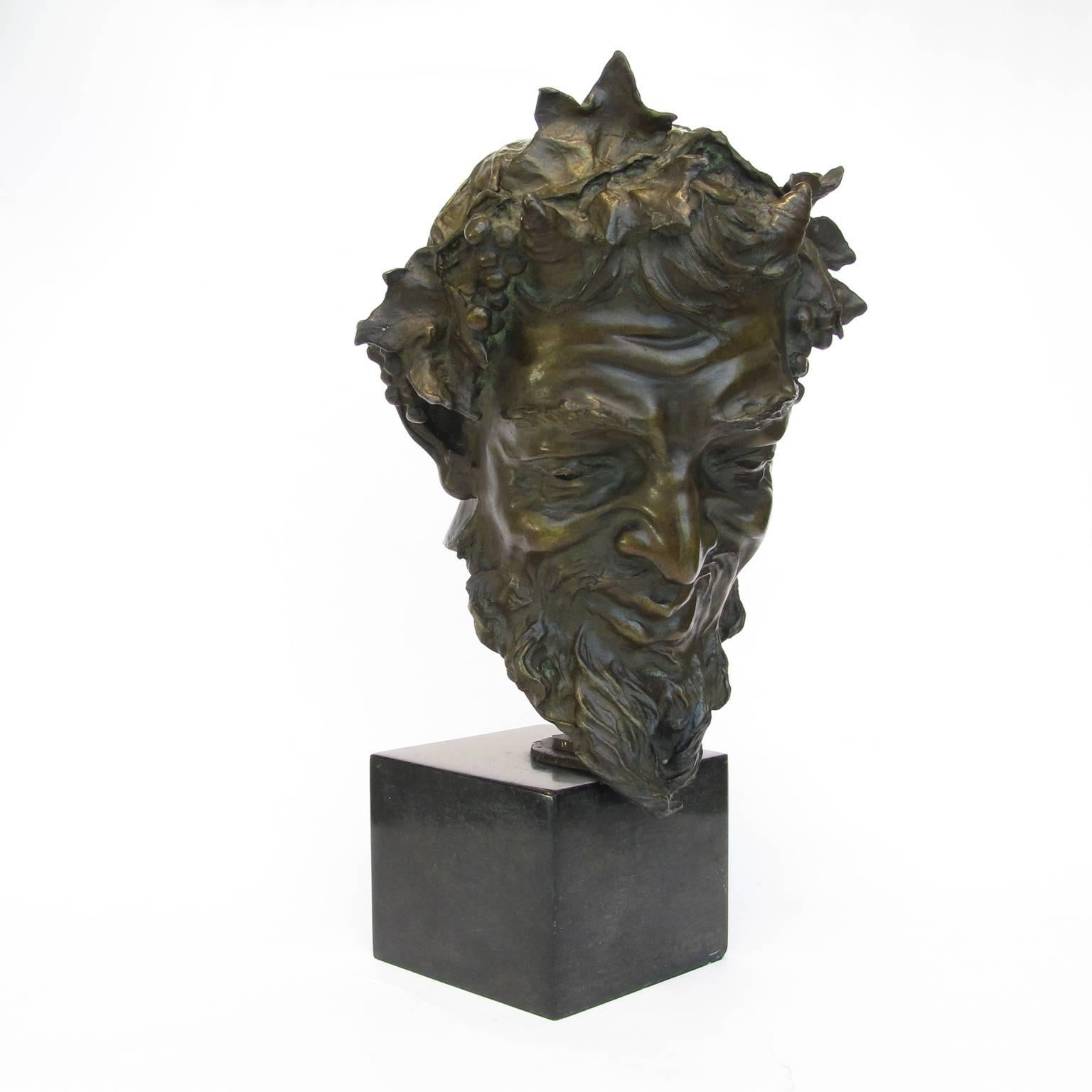 Vincenzo Gemito (1852-1929)
Bronze head of a faun
Lost wax bronze cast, mounted on a dark marble base
Signed: V. Gemito
Italy (Naples), late 19th century.
          