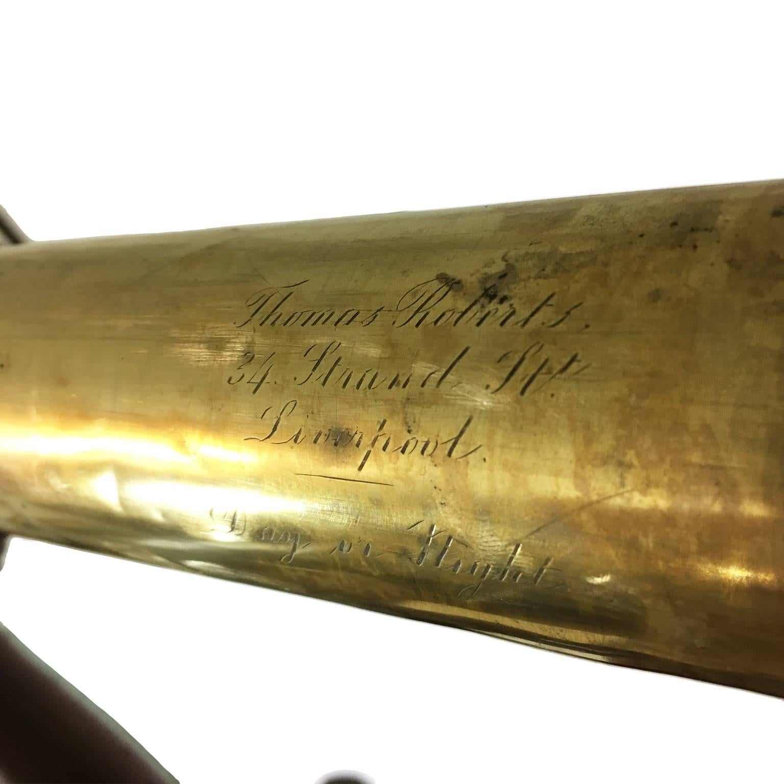 English 19th Century Astronomical Telescope in Brass on Wooden Tripod 4