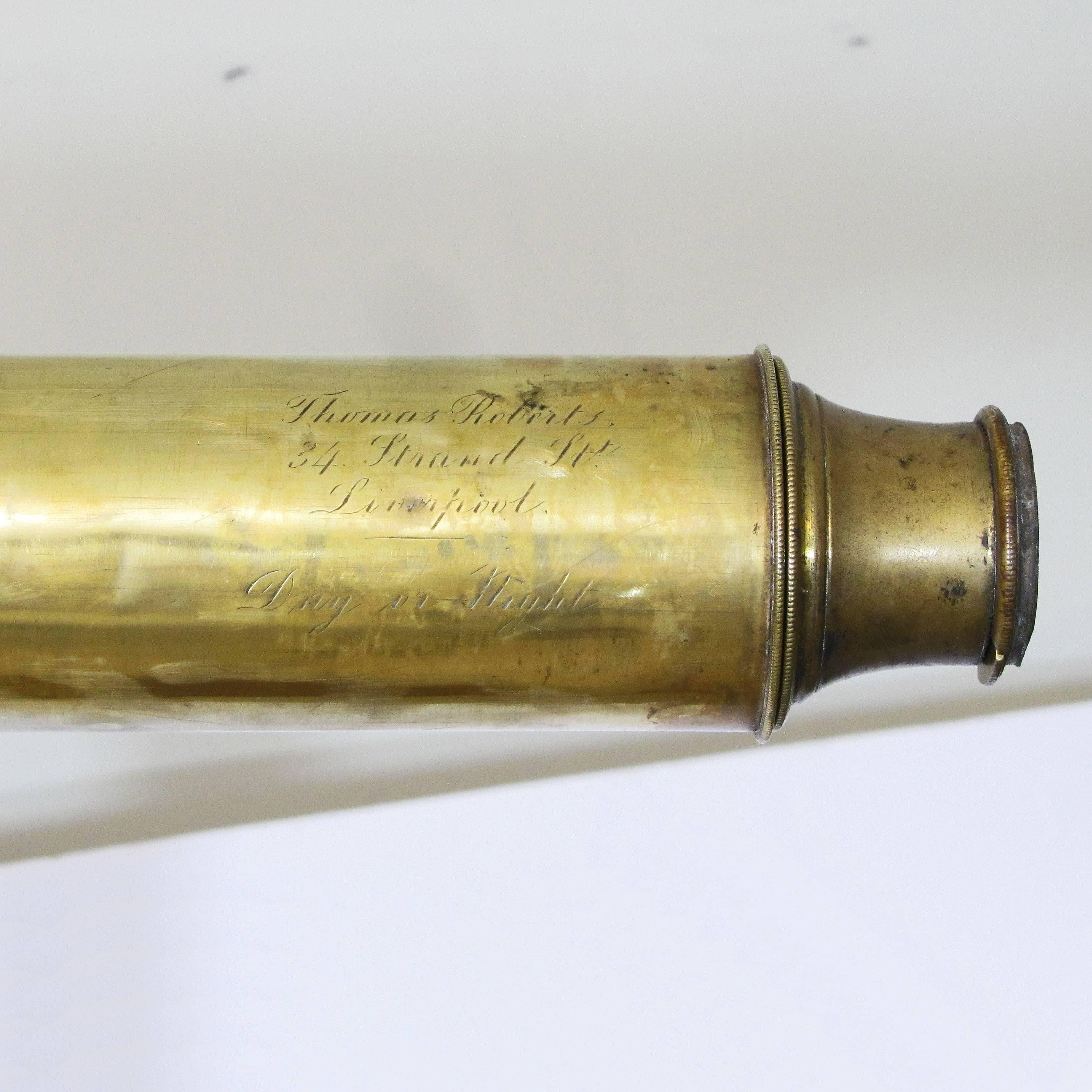 English 19th Century Astronomical Telescope in Brass on Wooden Tripod 5