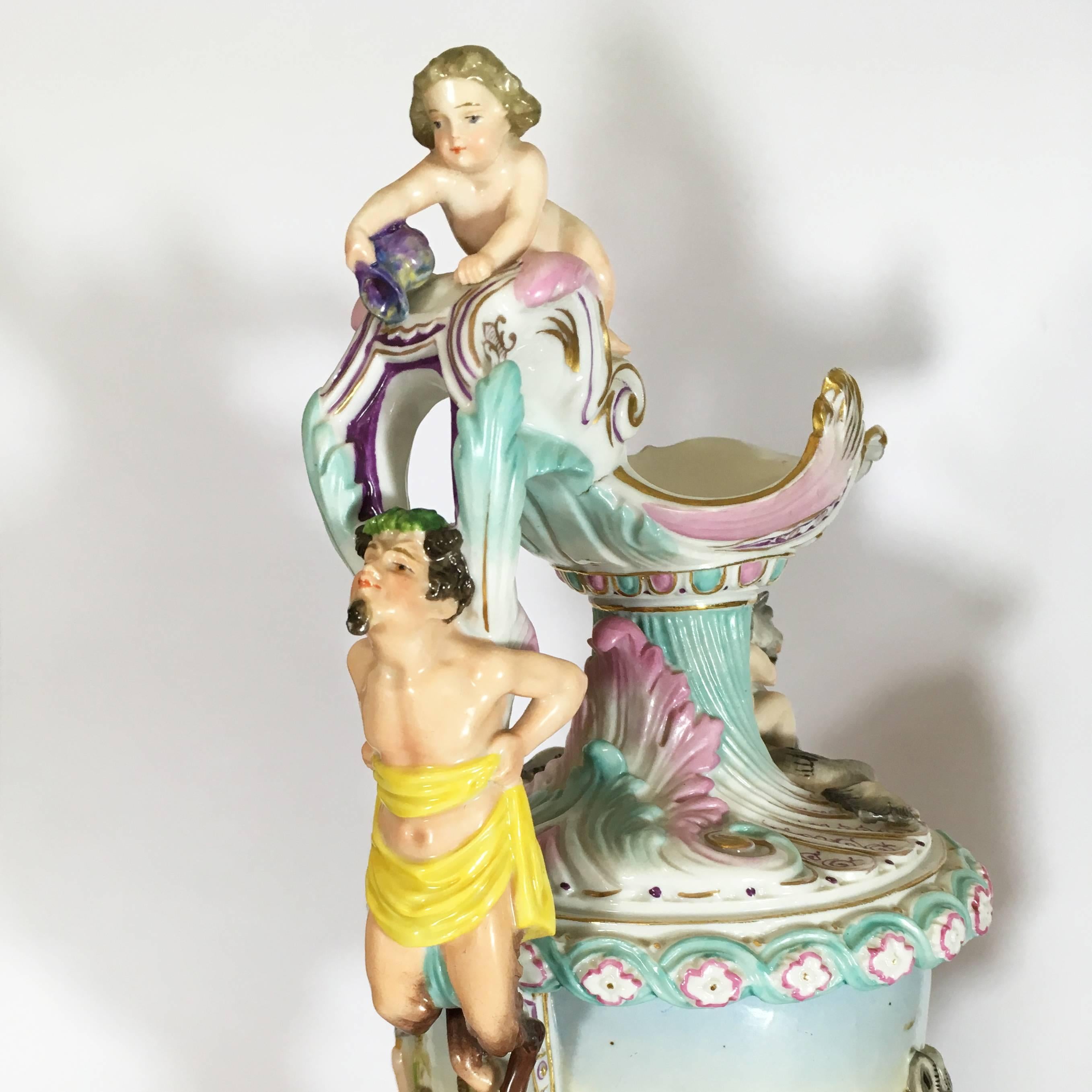 Polychromed Pair of Late 19th Century Meissen Porcelain Ewers with Maritime Scene
