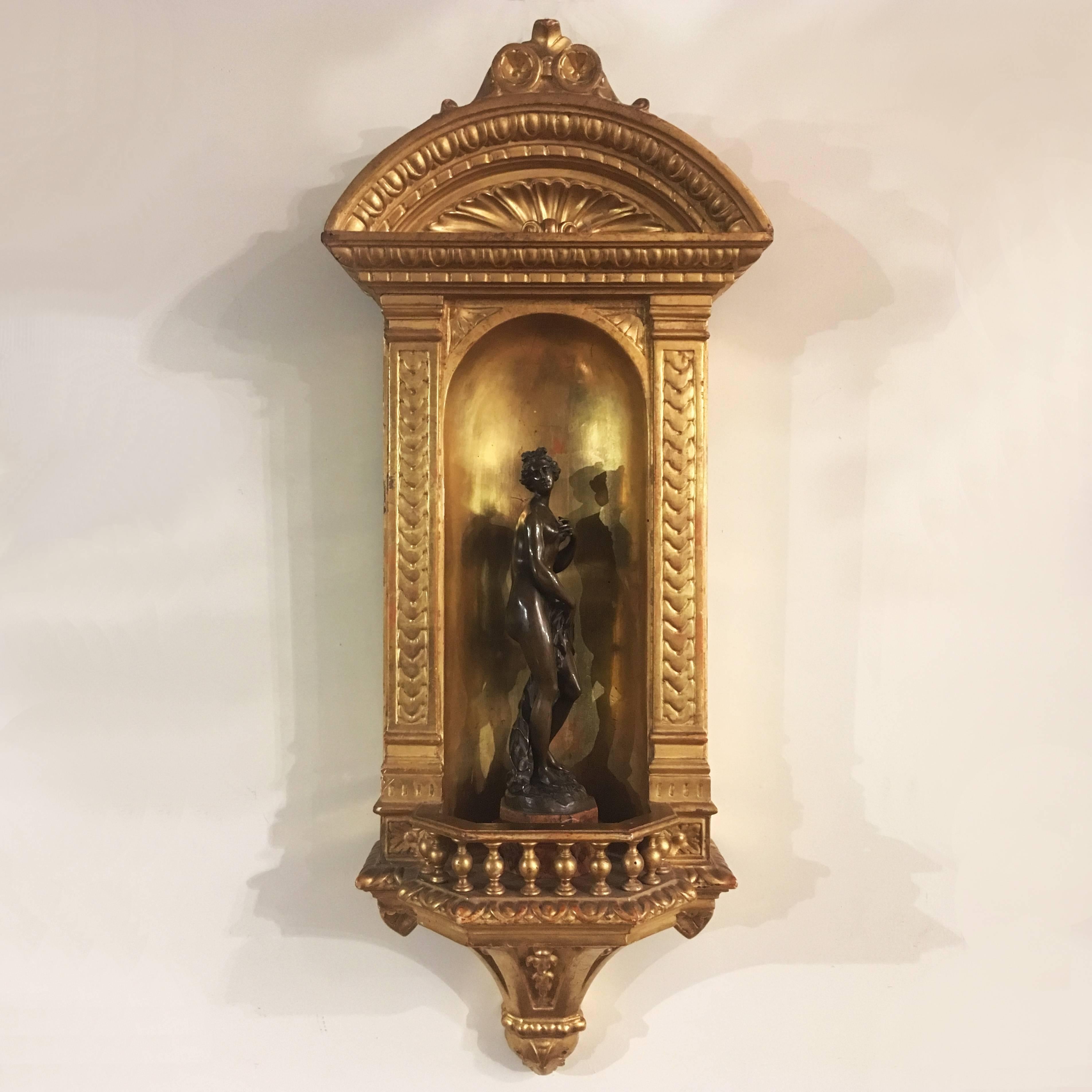 Italian Mid-19th Century Architectural Niche in Carved Giltwood 6
