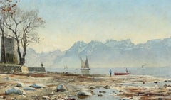 Peder Monsted: Spring Day, Ouchy by Lausanne, Signed and Dated P. Monsted 1887