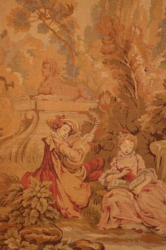 19th Century French Tapestry Garden Scene with Courting Couple