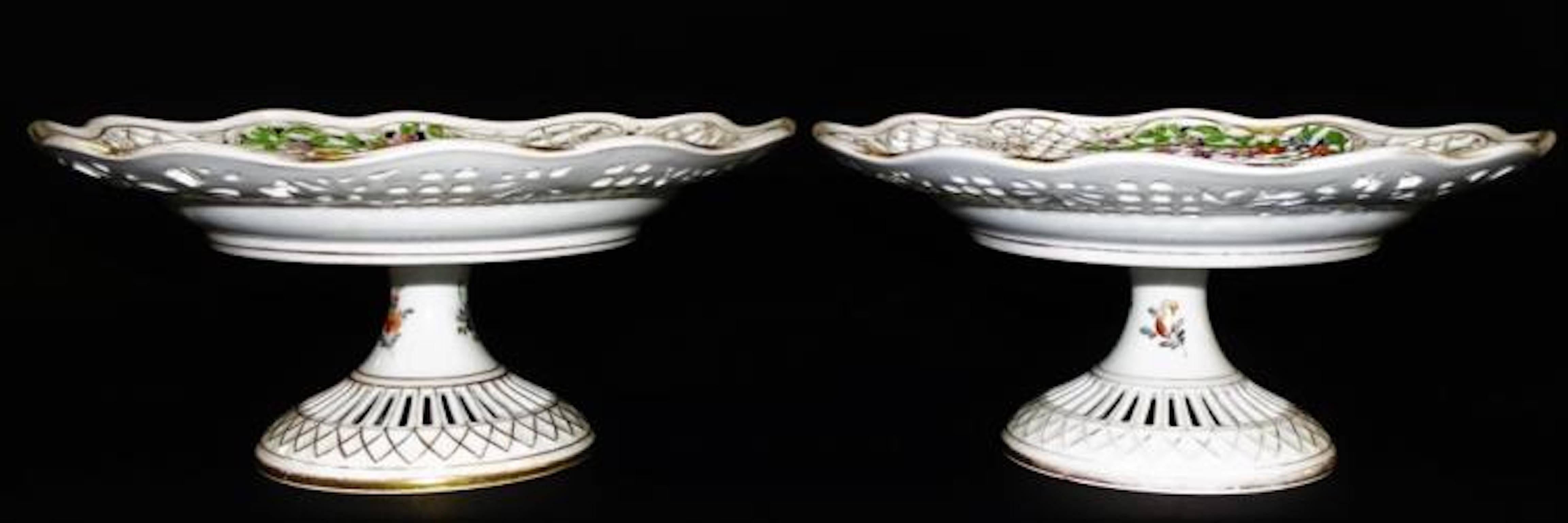 Pair of Two 19th Century Dresden-Meissen German Porcelain Cake Stands or Tazzas 1